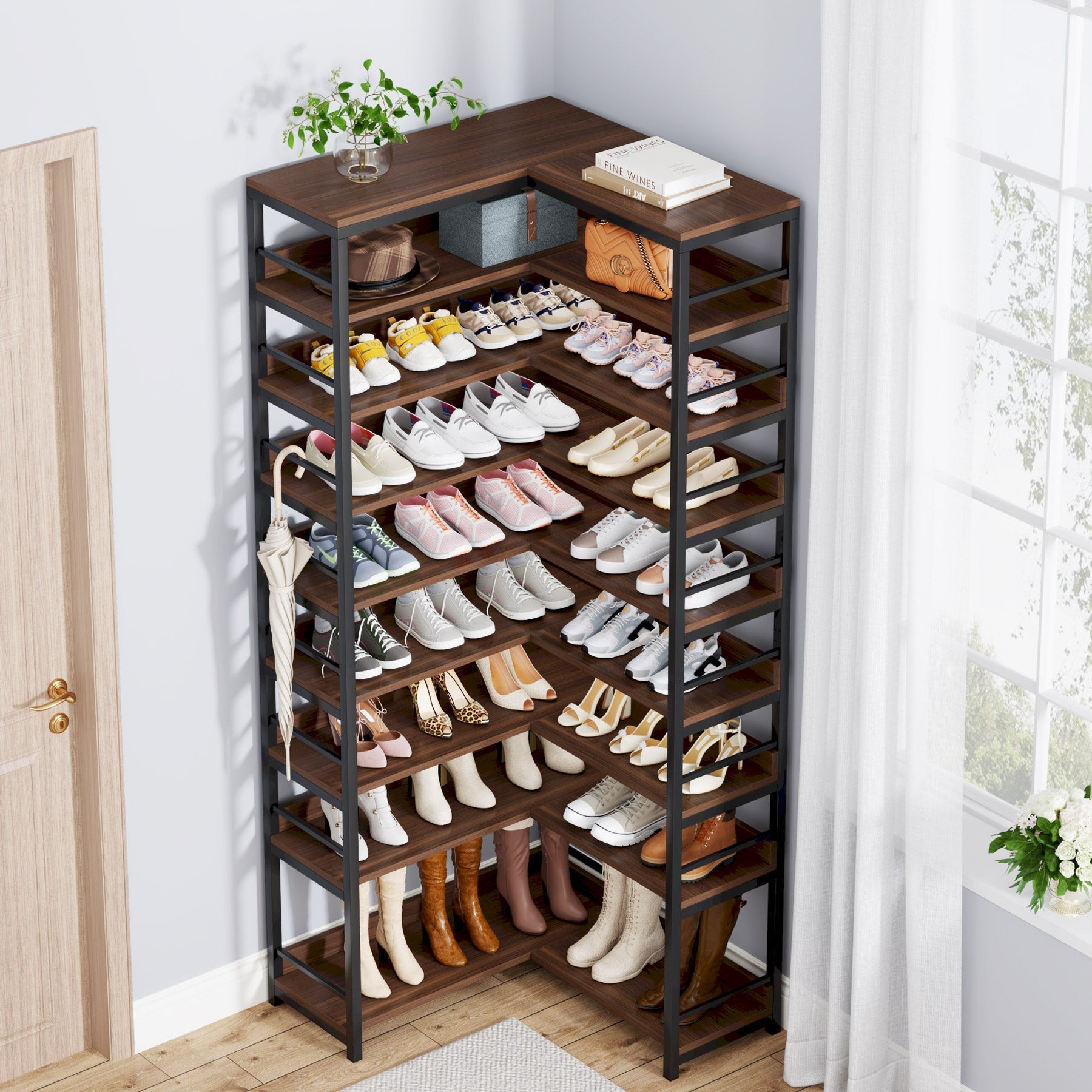 9-Tier Corner Shoe Rack, Freestanding Shoe Storage Shelf (in cm)