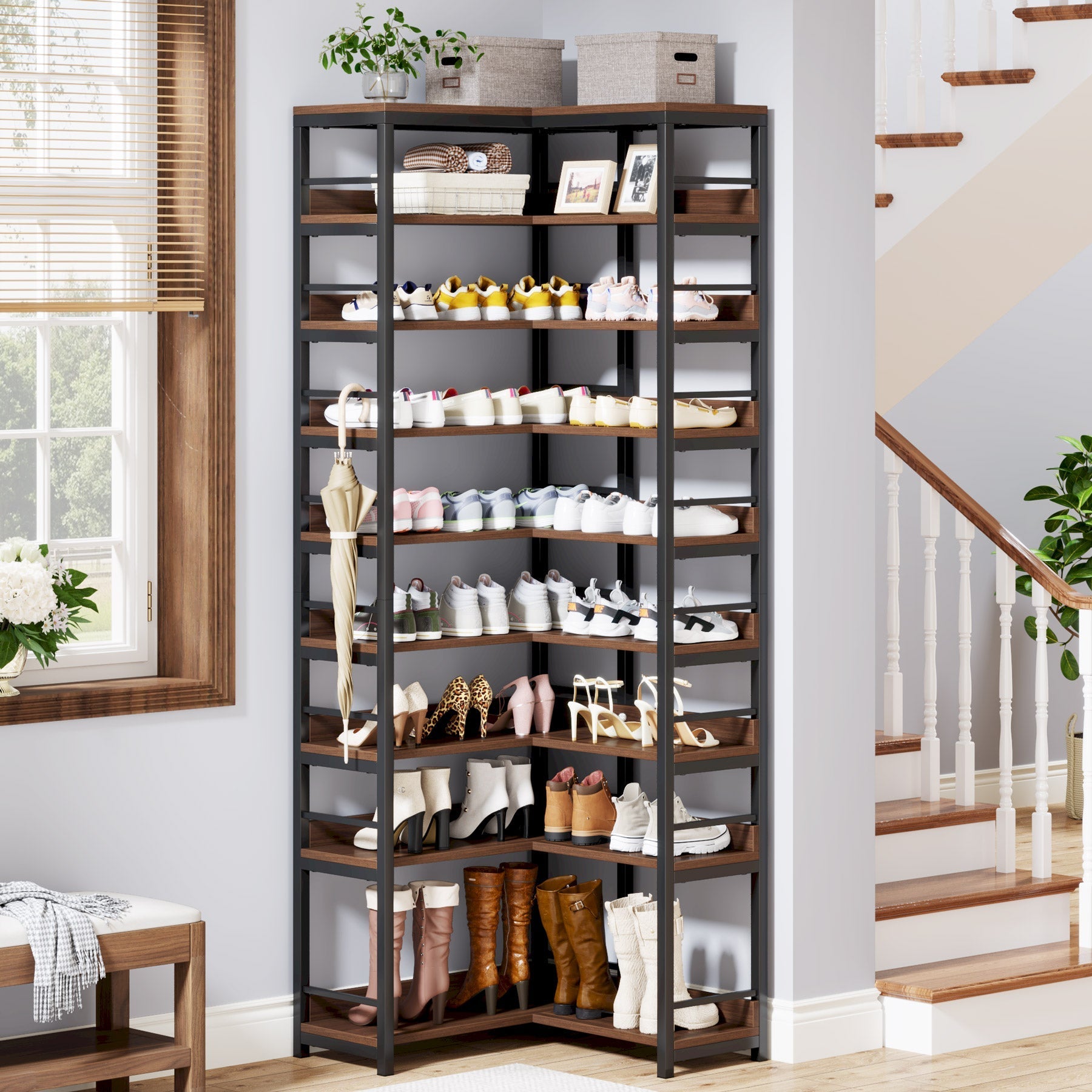 9-Tier Corner Shoe Rack, Freestanding Shoe Storage Shelf (in cm)