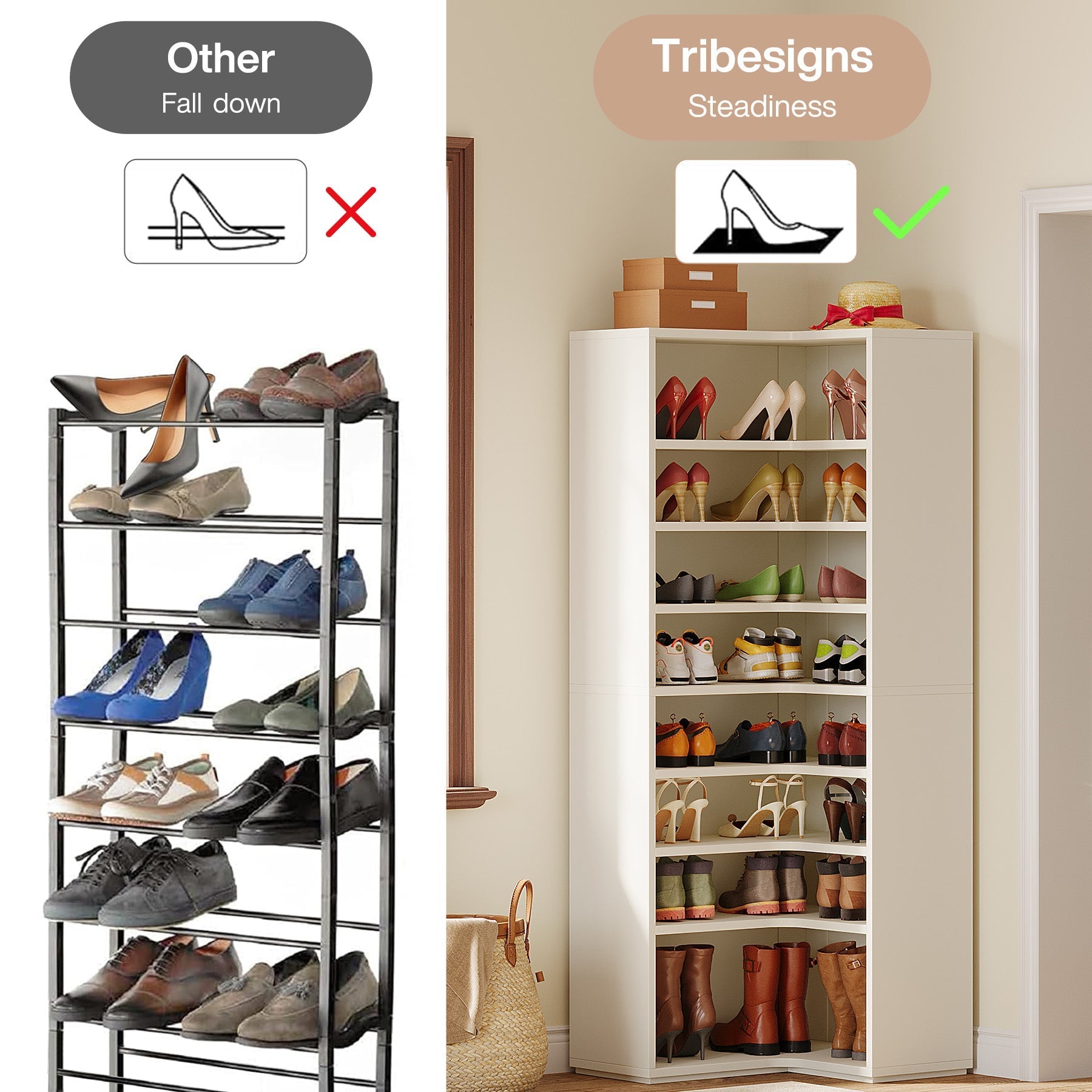 9-Tier Shoe Cabinet, 24-32 Pairs Freestanding Shoe Rack Shoe Organizer (Approx. 22-81 cm)