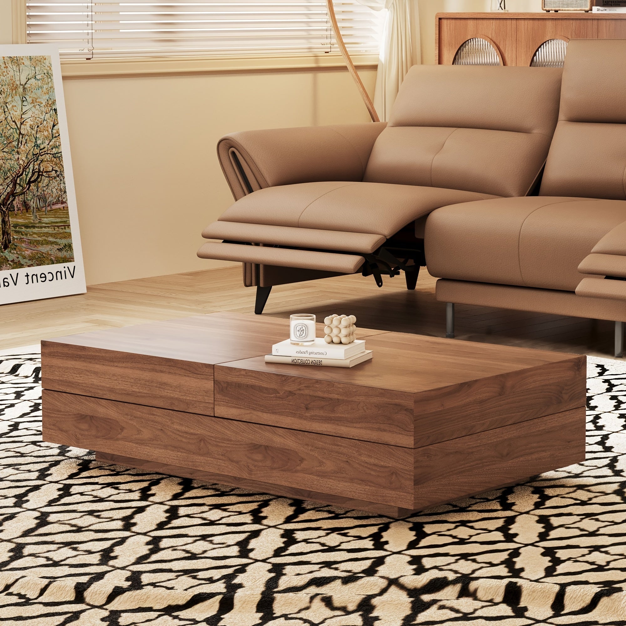 Versatile Folding Coffee Table with Smart Storage - Ideal for Home & Office, Classic Brown Design