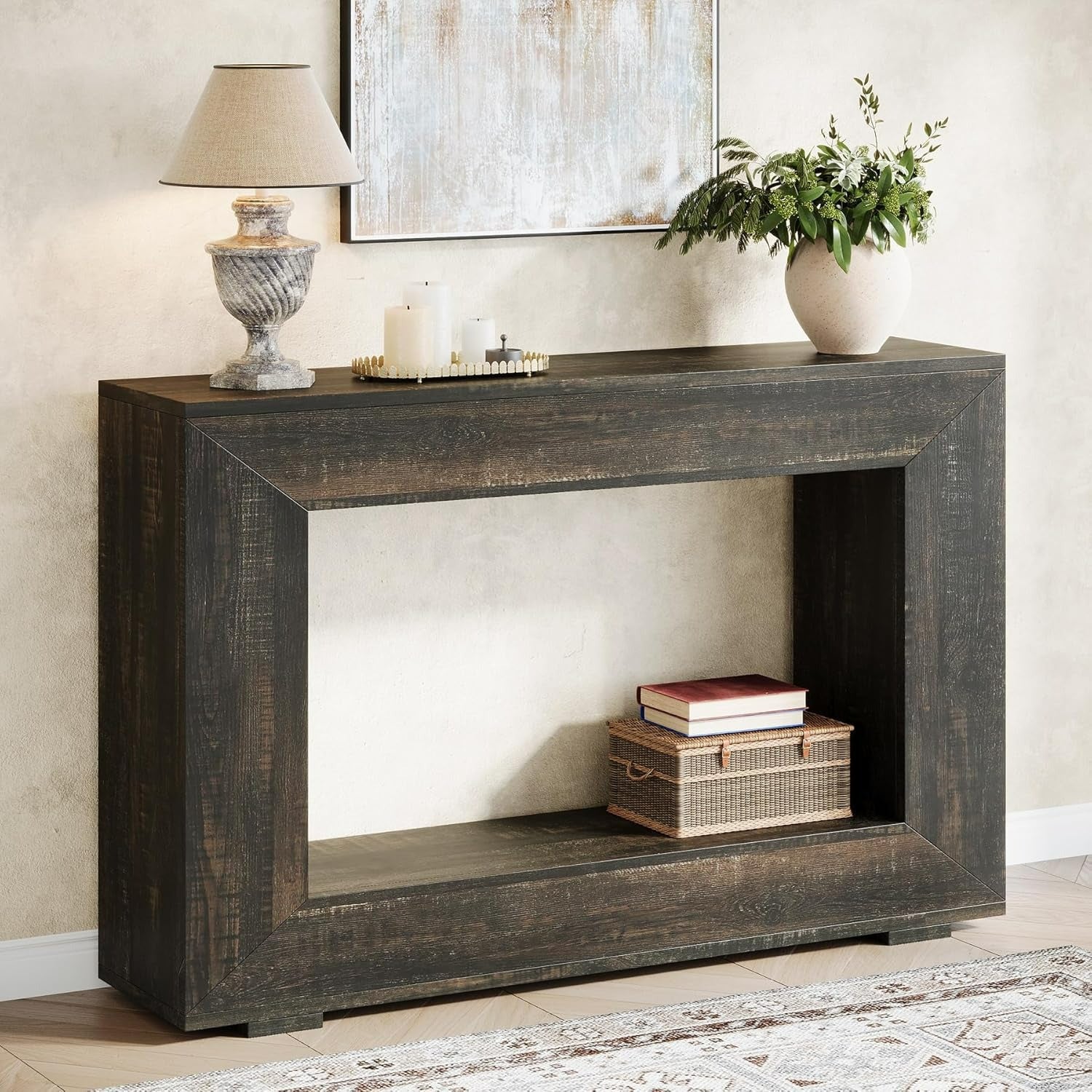 Elegant 119.4 cm Black Wooden Console Table with Storage - Rustic Farmhouse Style, Sleek Design for Entryway, Foyer, Living Room - Ample Space for Decor & Essentials, Table Decor