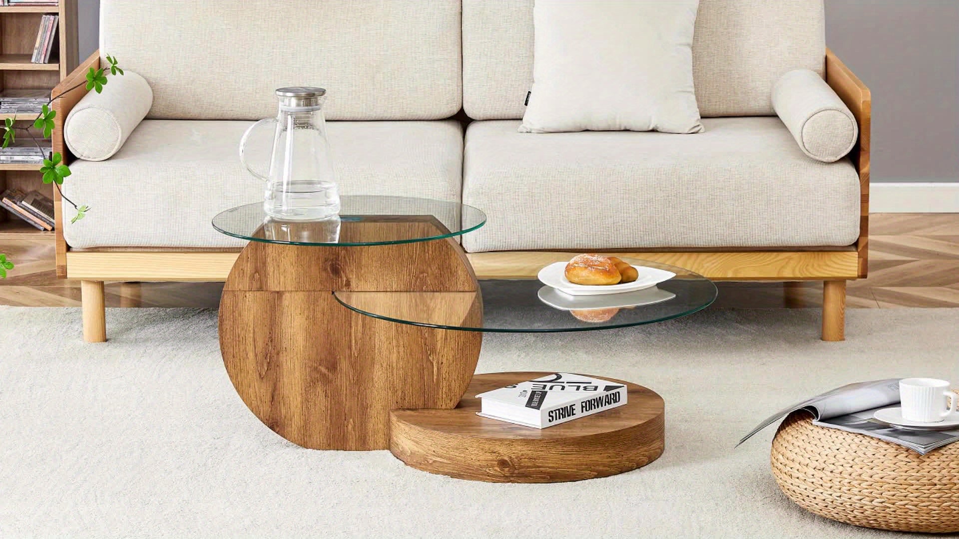 Tempering Glass Coffee Tables For Living Room Round Coffee Tables Modern Double Layer Round Table Circle Coffee Table For Small Space Home Office, Durable And Not Easily Broken, With A Modern And Fashionable Design Feel (35.4