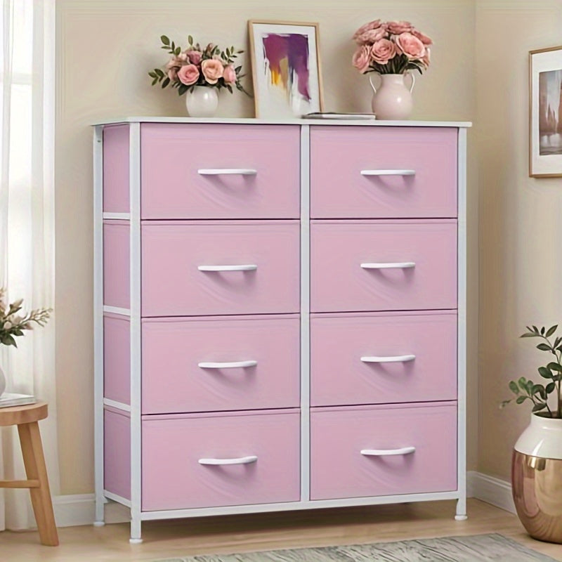 Fabric Dresser for Bedroom, Tall Storage Dresser with 8 Drawers, Black Dresser & Chest of Drawers, Storage Drawer Organizer for Closet, Bedroom, Living Room (Pink)