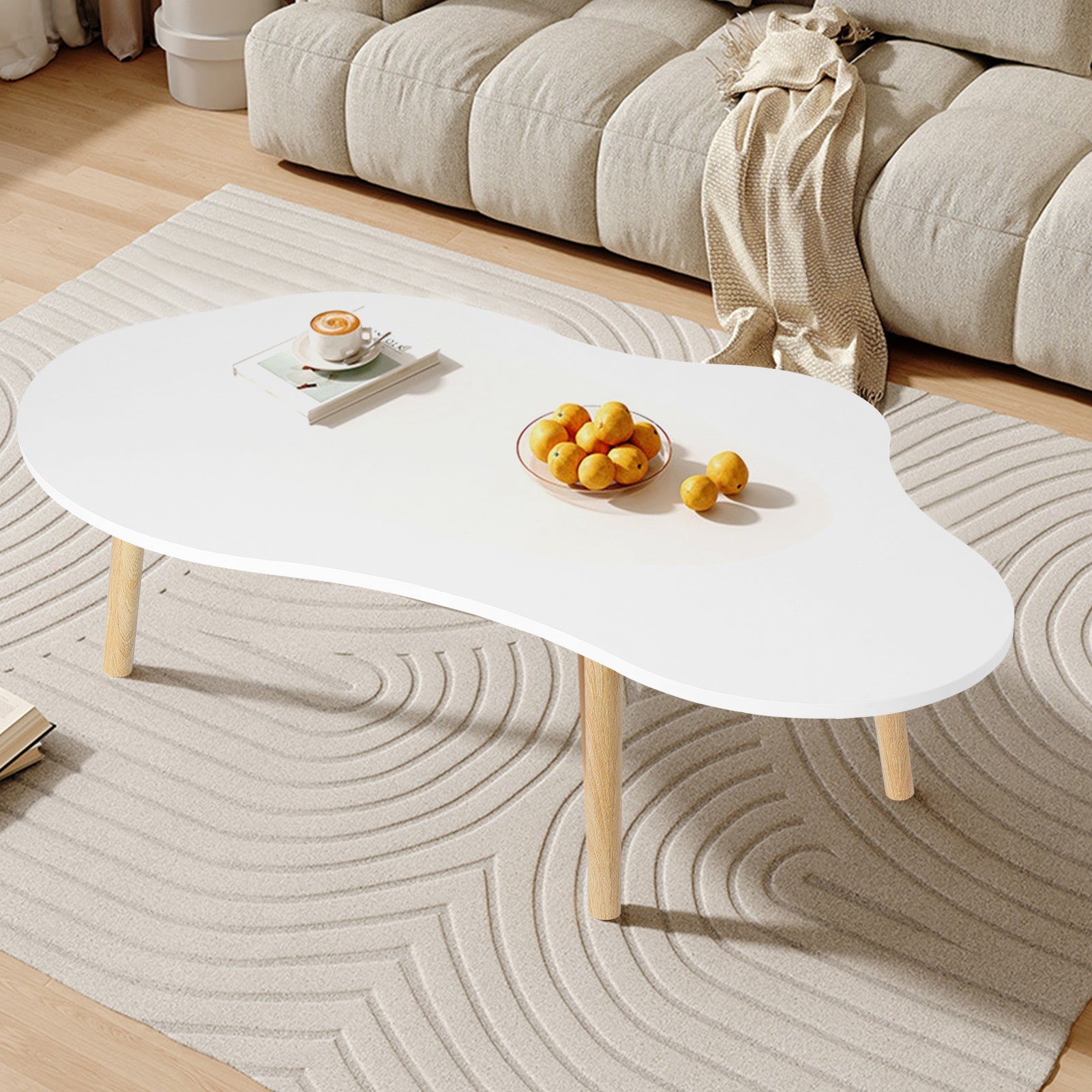 Modern Nordic-Inspired Coffee Table - White, Contemporary Cloud Design with Storage for Living Room & Small Apartments, Coffee Table for Living Room