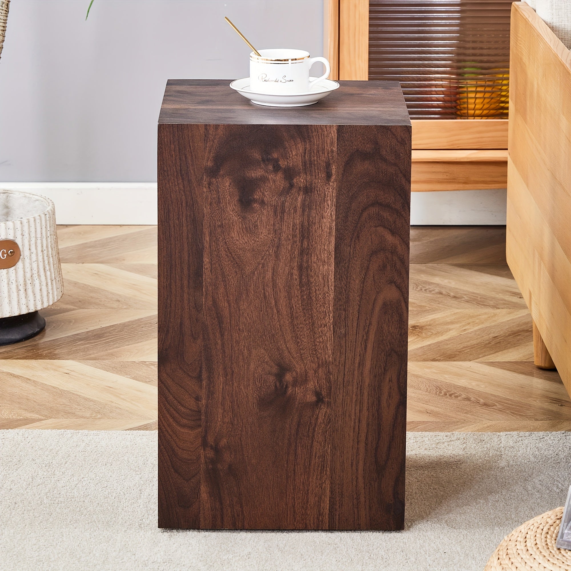 Cube End Table Wood Grain, Modern Side Table For Living Room, Contemporary Nightstand Table Sofa Table For Home, No Assembly, Clearance Furniture, Hot Sale Furniture, Christmas Gift