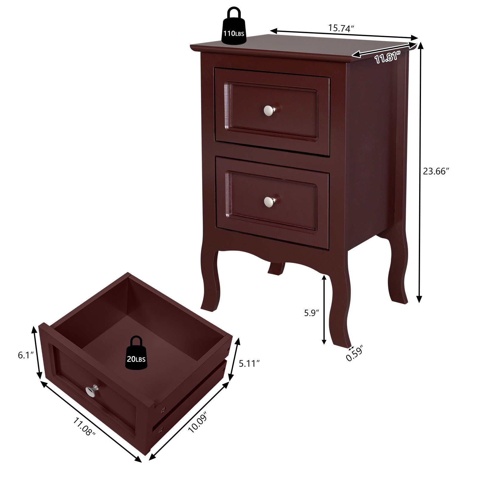 Nightstand with 2 Drawers, Night Stands for Bedrooms, Small Bed Side Table/ Night Stand with Drawers for Small Spaces