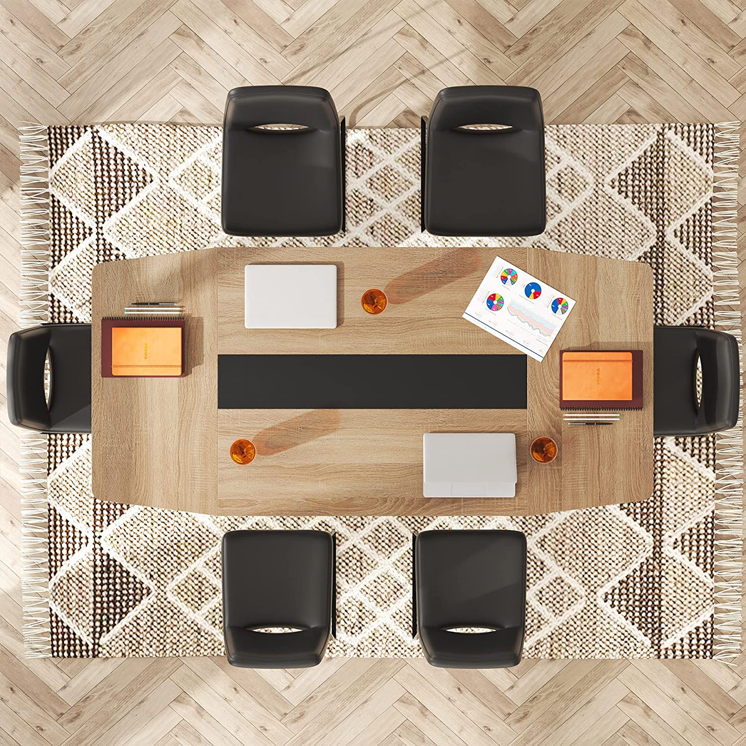 183 cm / 244 cm Conference Table, Modern Boat Shaped Meeting Table