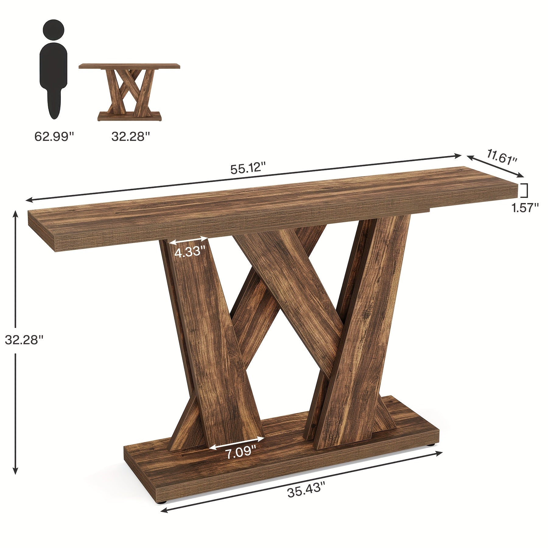 140 cm Farmhouse Console Table, Entryway Table with Geometric Base, Narrow Sofa Table, Rustic Wood Hallway Table for Entrance, Living Room, Foyer