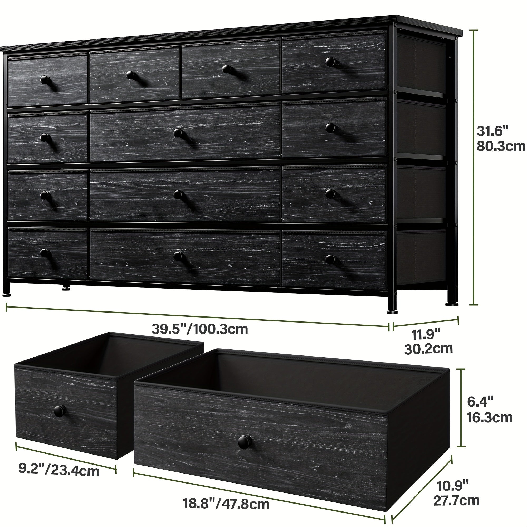 Black Dresser, Dresser for Bedroom, Dresser with 13 Storage Drawer, Dressers & Chests of Drawers for 55" TV, Black Dresser for Bedroom, Long Dresser for Closet, Entryway