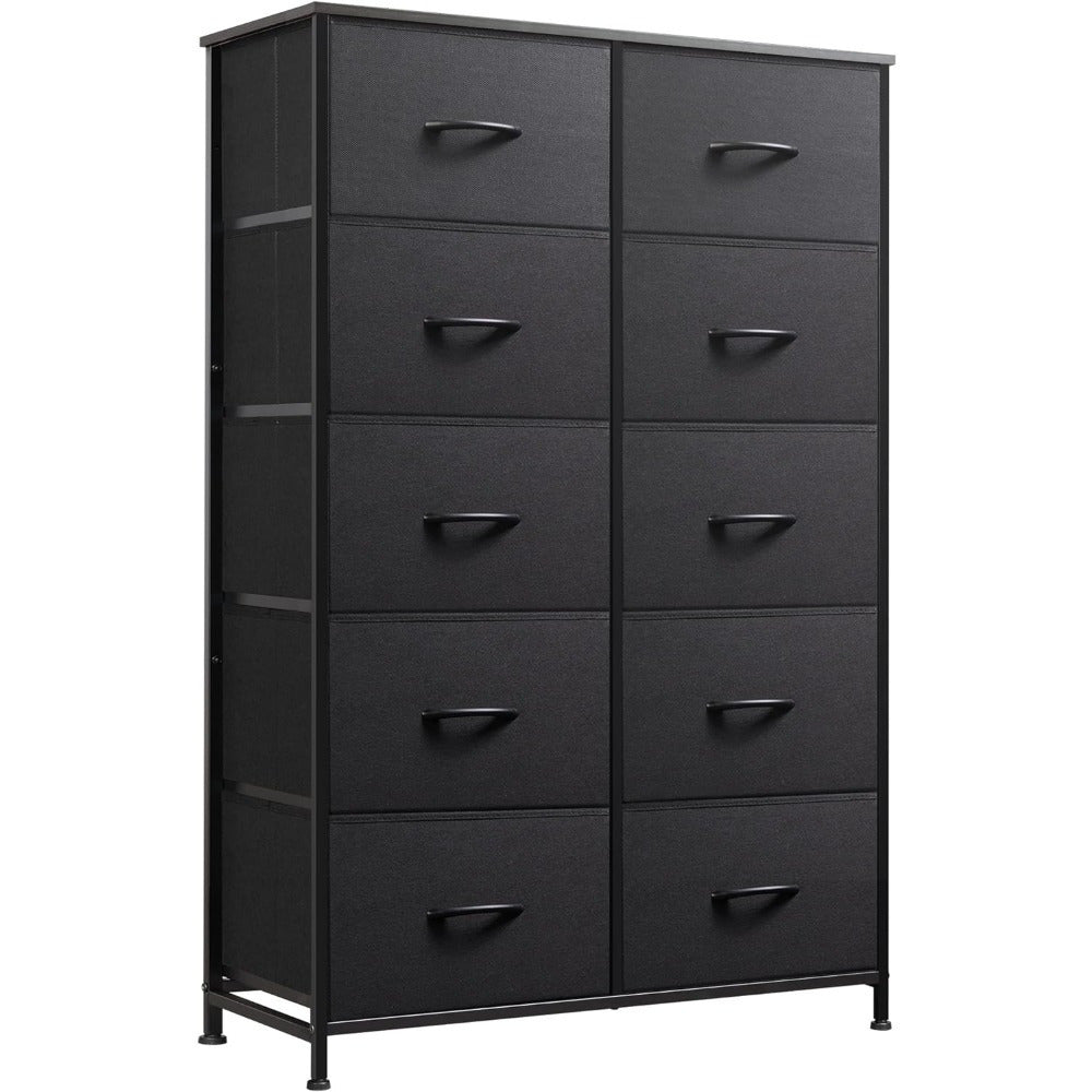 Tall Black Dresser for Bedroom with 10 Drawers, Chest of Drawers, Dressers Bedroom Furniture, Storage Organizer Unit with Fabric Bins for Closet, Hallway, Living Room, Entryway