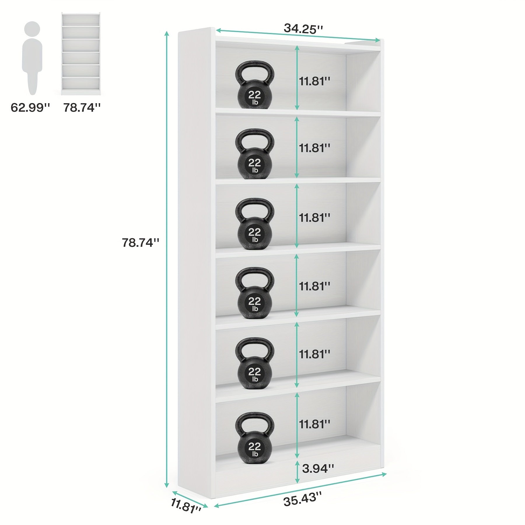 198cm Bookcase, Modern 7-Tier White Library Bookshelf with Storage Shelves, Large Open Bookcases Wood Display Shelving Unit for Bedroom Living Room Office