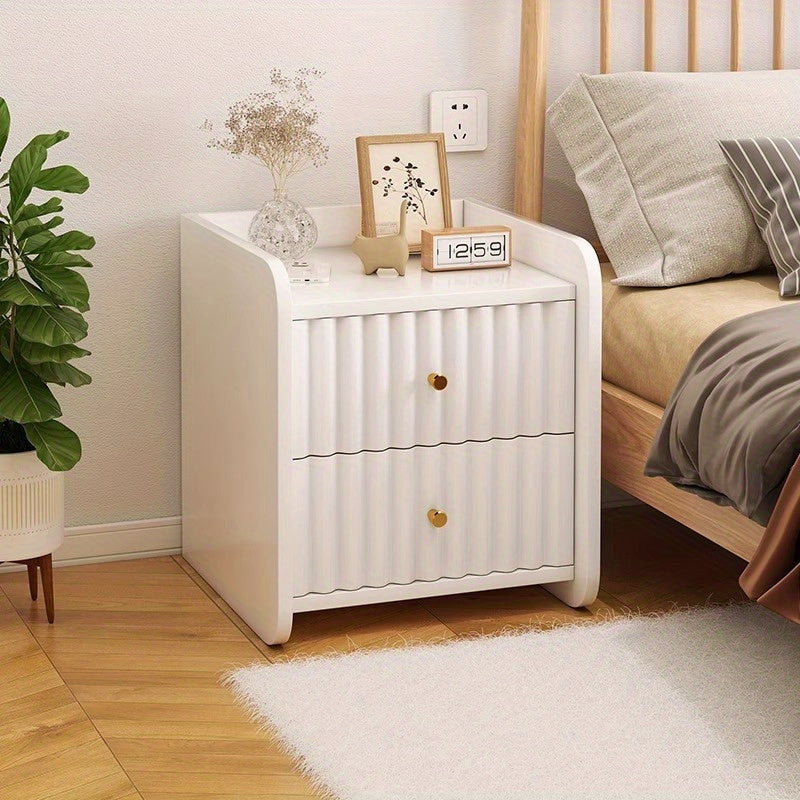 1pc Modern White Wooden Nightstand with Drawer - End Side Table for Bedroom, Living Room - Sofa Couch Table with Rounded Guardrail Design