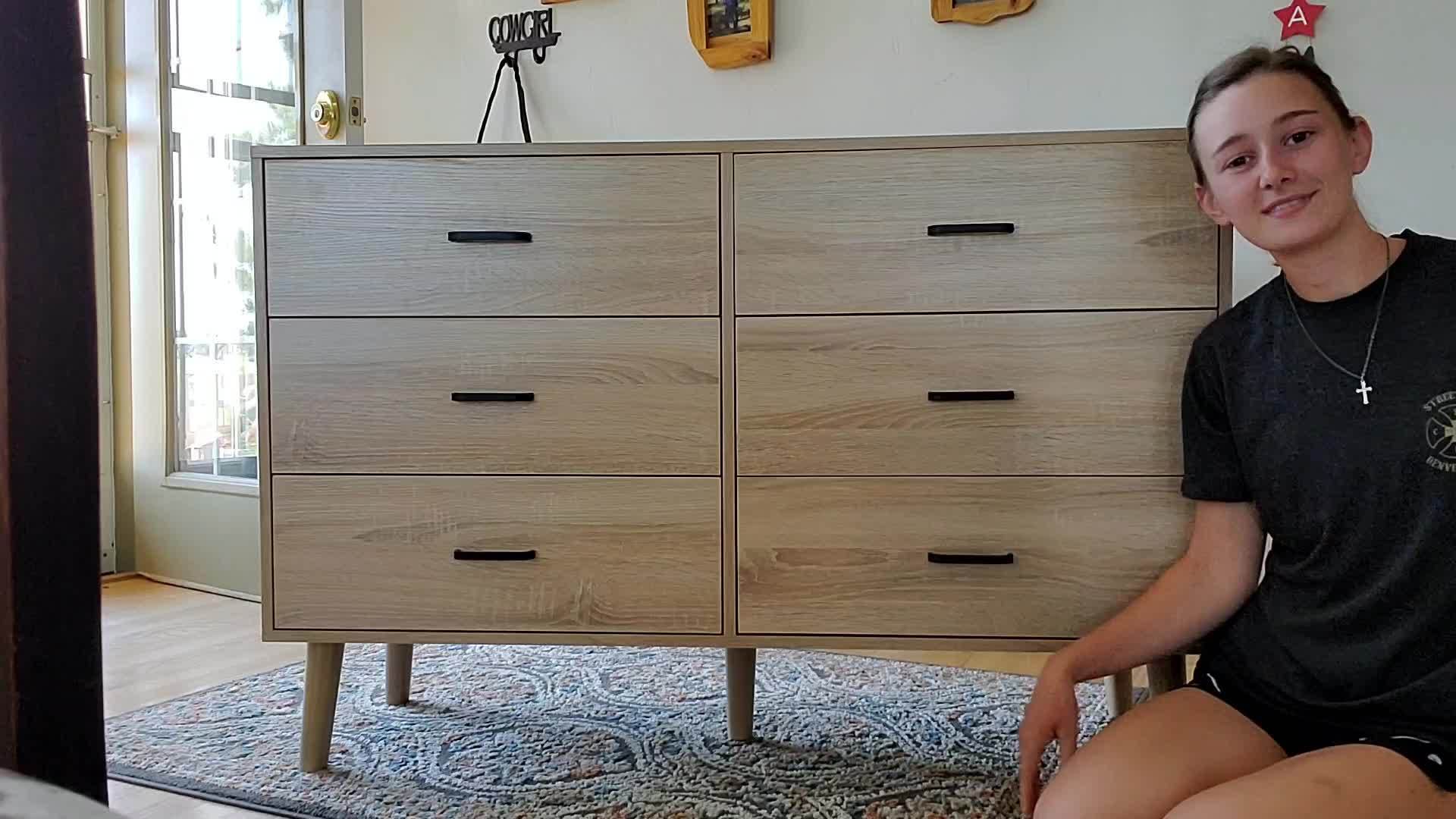 Wood Dresser For Bedroom, 6 Drawer Dresser With Metal Handles, Mid Century Modern Dresser Double Chest Of Drawer Light Oak