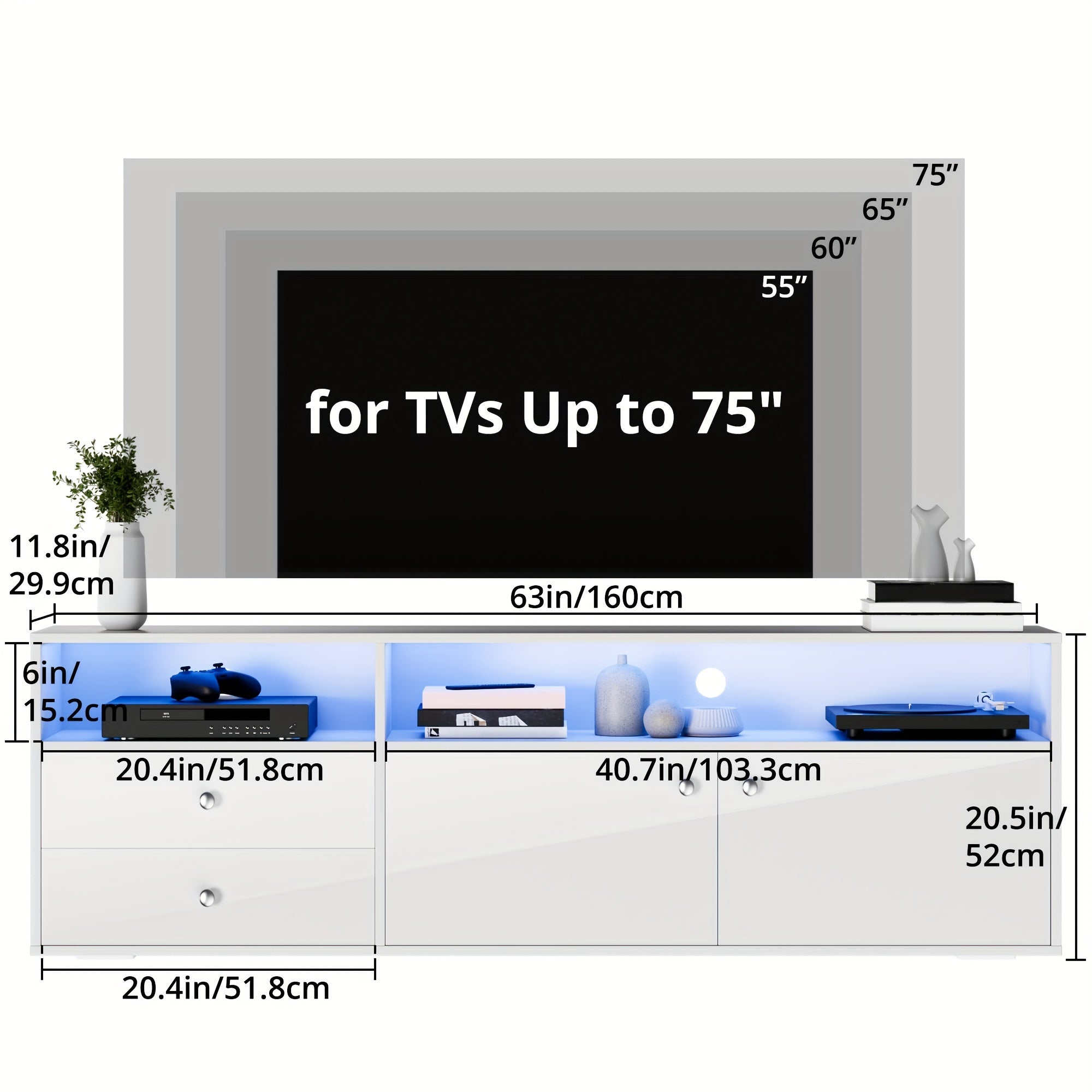 Smile Back Modern TV Stand For 65/75 Inch TV, Entertainment Center With Drawers And Storage Cabinets, TV Media Console For Living Room, Bedroom And Office