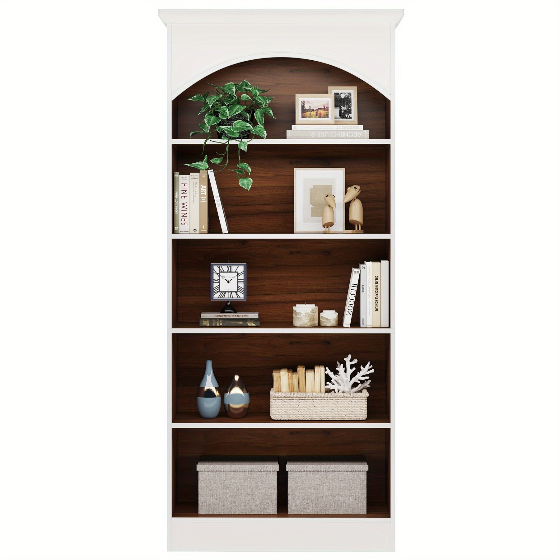 5-Shelf White Bookcase, 178cm Tall Bookshelf with Storage Shelves, Vintage Free-Standing Library Book Shelving Unit for Living Room, Home Office