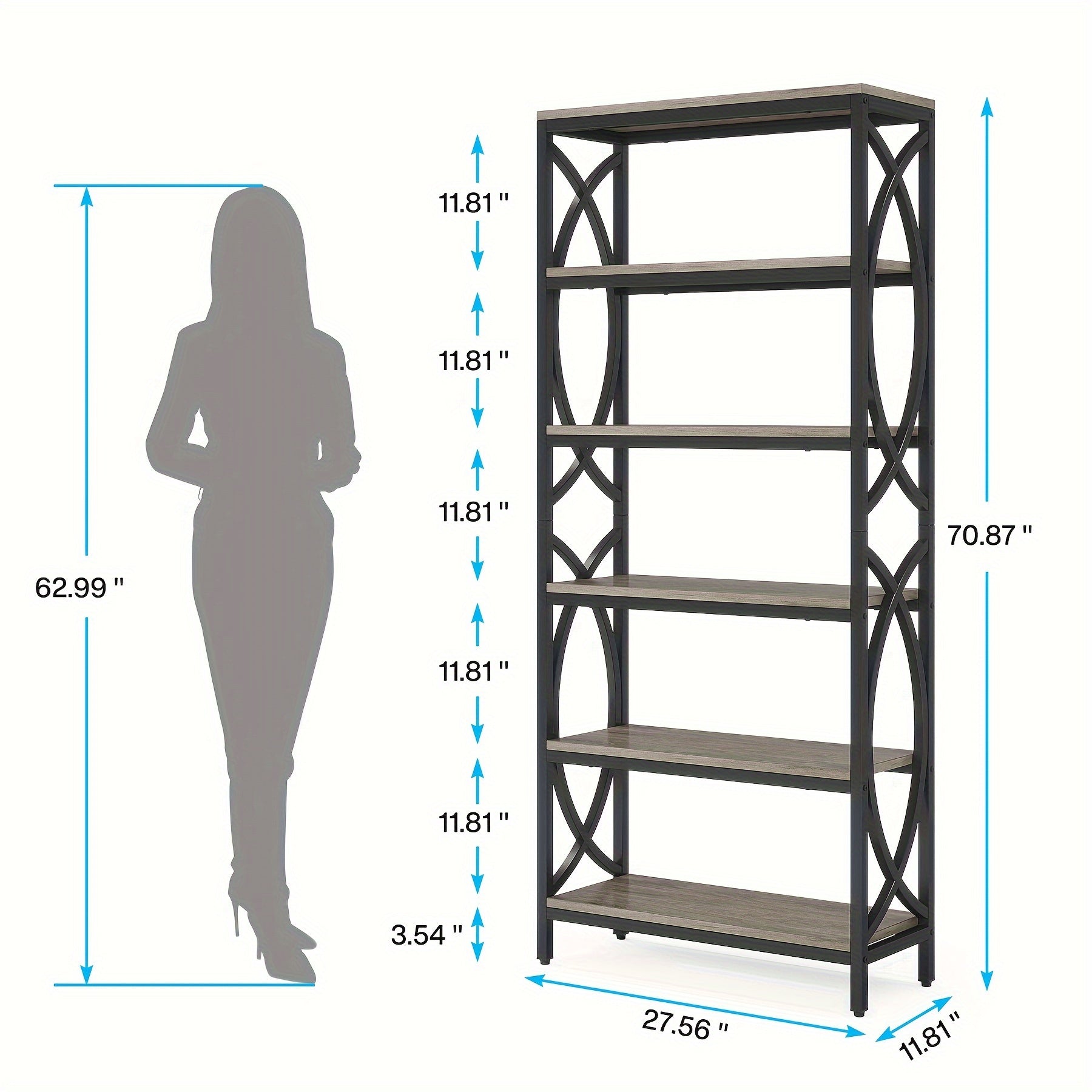 Introducing The 6-Tier Bookshelf, 175cm Tall Bookcase Combining Modern Wooden Design With Durable Metal Frame. This Freestanding Open Storage Shelves Or Shelving Unit Is Ideal For Office Or Living Room Use