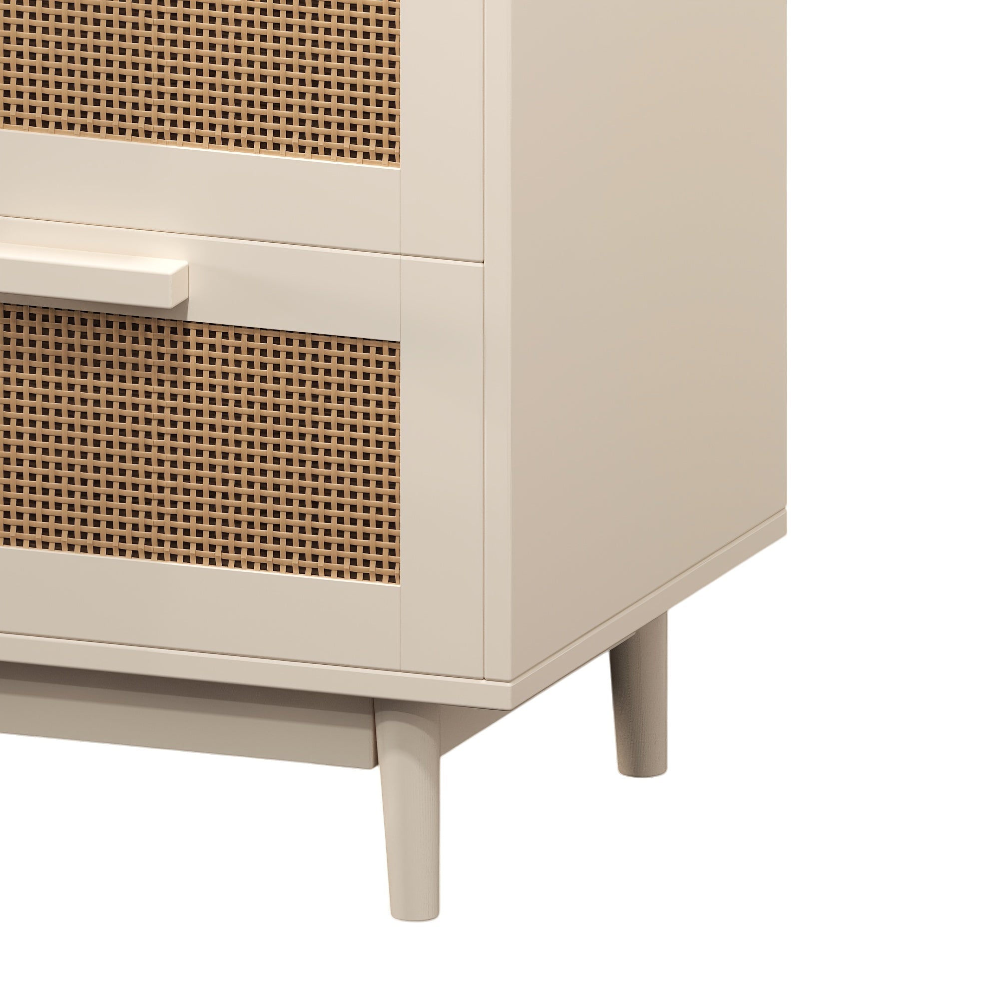 Chic Beige Rattan Bedside Table with Decorative Wicker Drawers - Space-Saving Wooden Coffee Table on Anti-Slip Legs, Perfect for Bedroom, Living Room, or Hallway Decor, Bedside Table for Bedroom