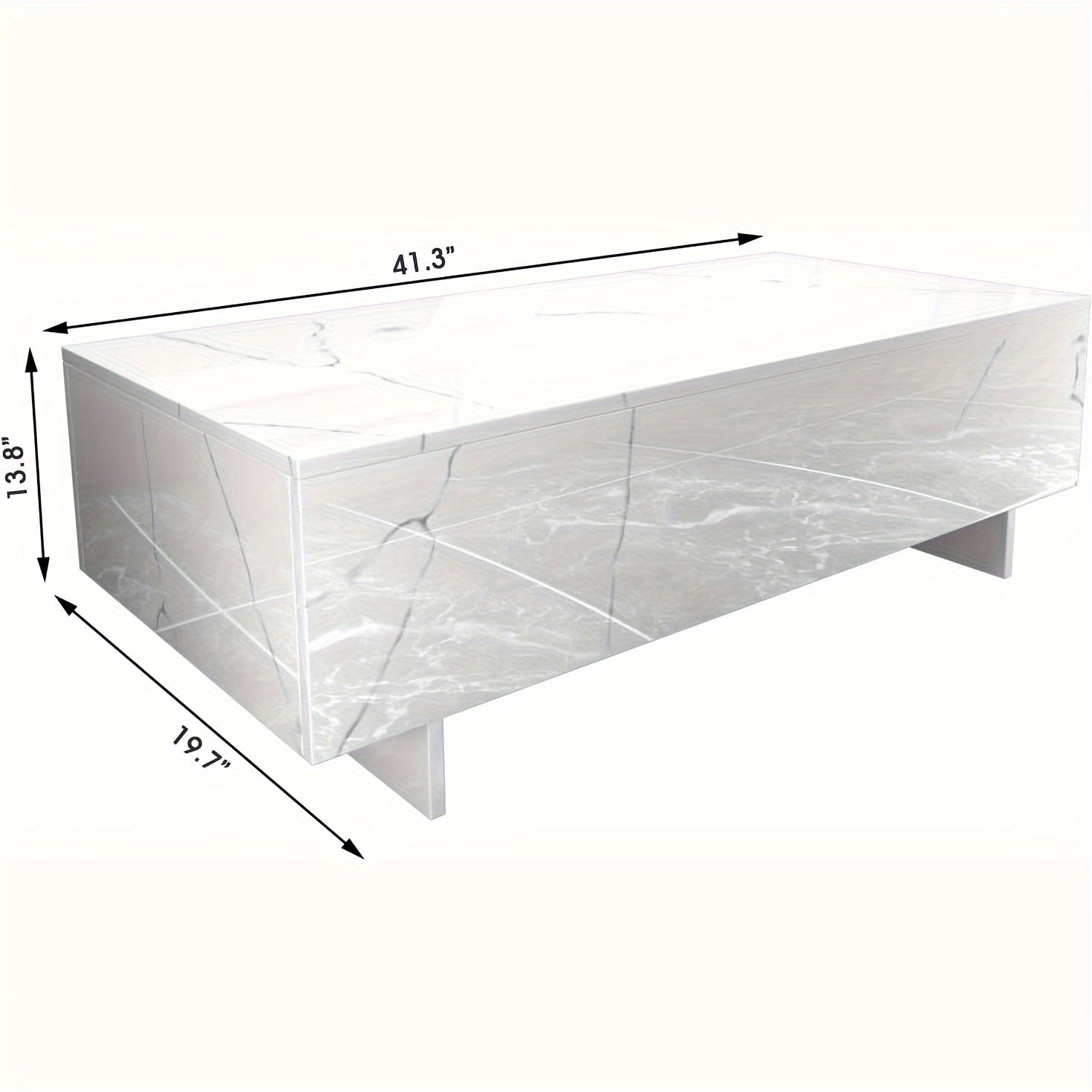 101cm Marble White Cool Coffee Table For Living Room, Rectangular Glossy Smart Contemporary Center Table For Waiting Area