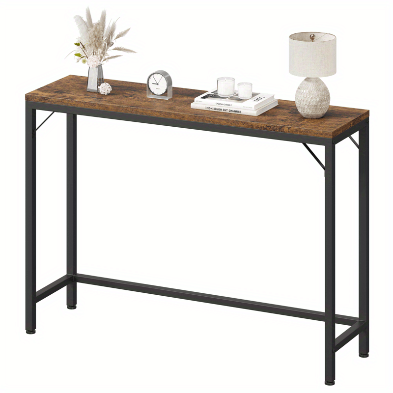 1pc Industrial Narrow Console Table, 100 cm Behind Couch Sofa End Table, Modern Hallway Storage for Entryway, Living Room, Bedroom - Slim Design with Metal Frame and Wooden Top, Console Table for Living Room