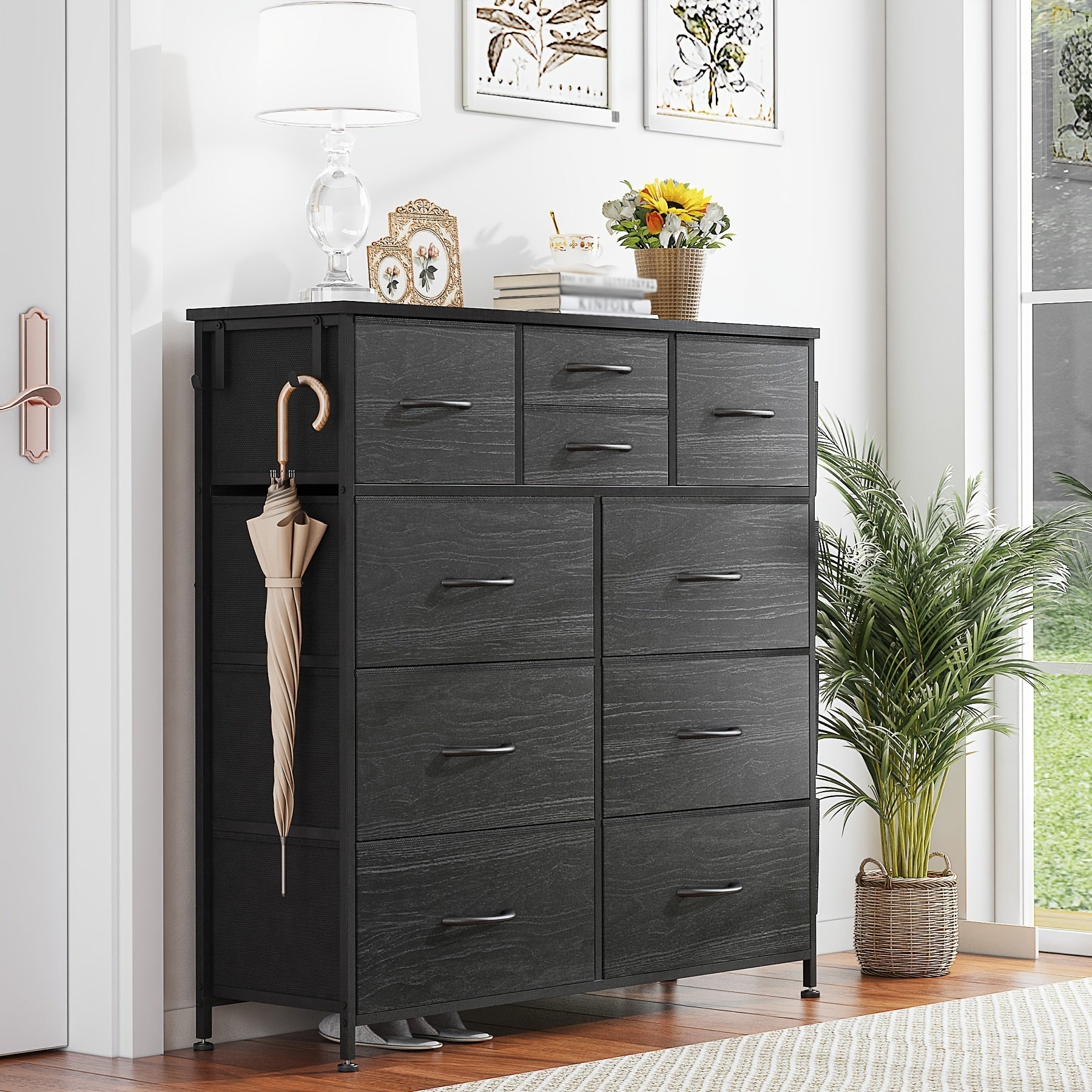 Dresser For Bedroom With 10 Fabric Drawers, Tall Chest Of Drawers For Bedroom, Storage Drawer Unit, Organizer Unit For Hallway, Closet