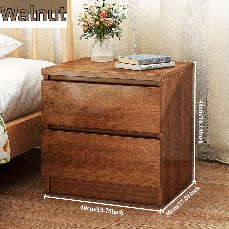 Cork Wood Nightstand with Dual Drawers, Manufactured Wood Bedside Table, Compact Storage Cabinet, Elegant Simplistic Design, with Closed Storage for Bedroom Furniture