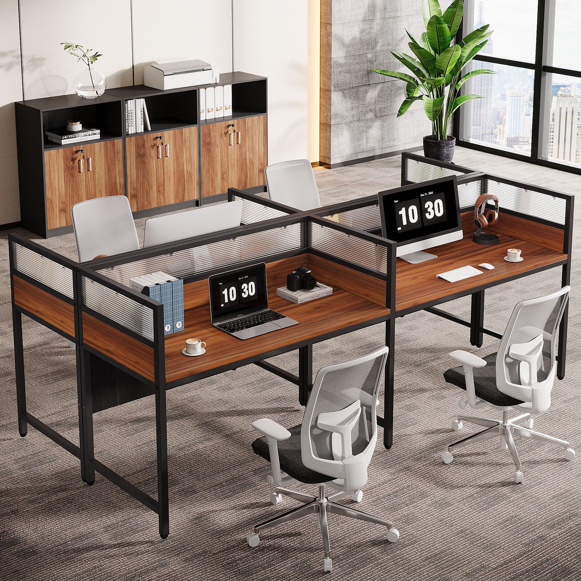 240 cm Two-Person Desk, Office Computer Desk Workstation with Privacy Panel