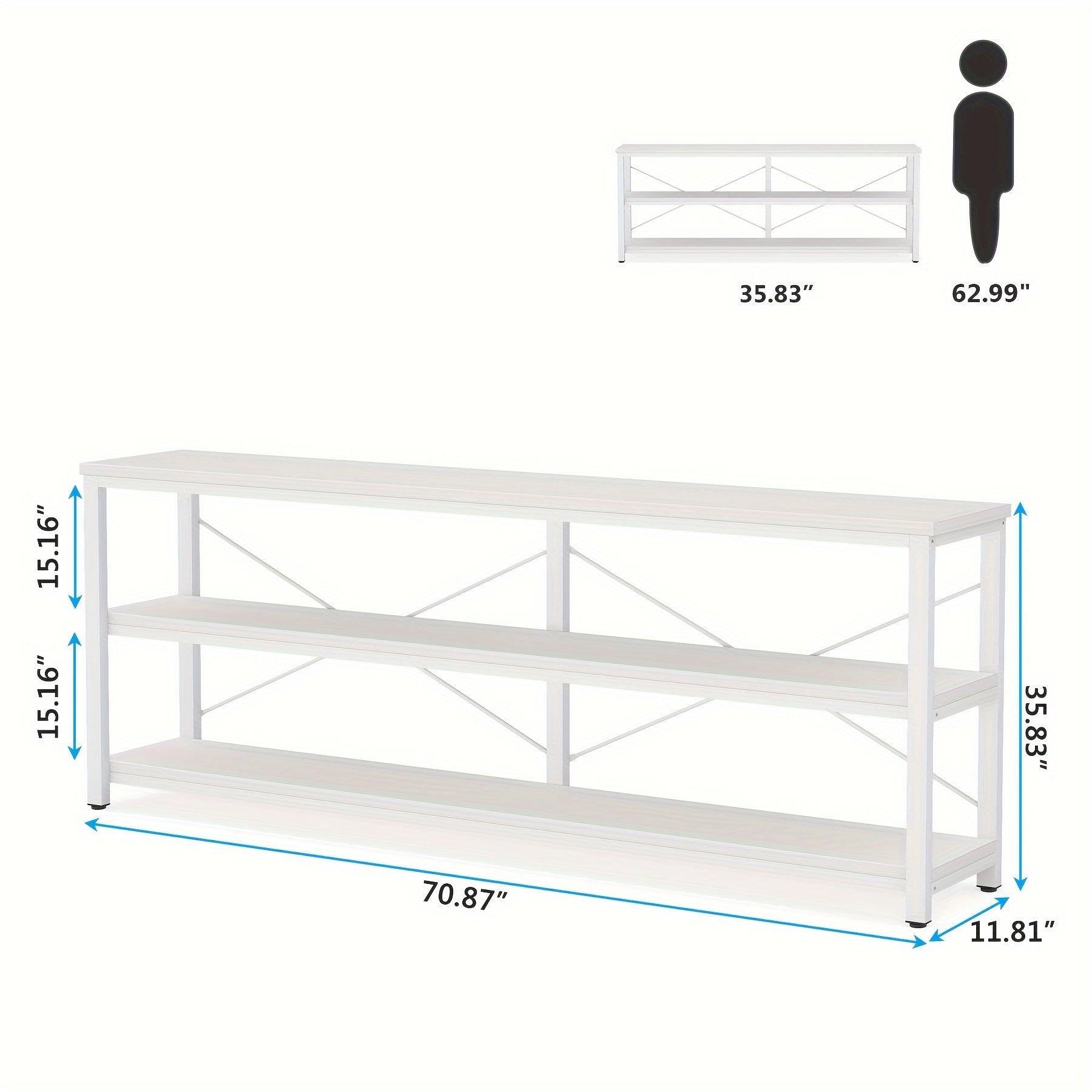 180 cm Sofa Table, Narrow Long Console Table with 3 Tier Storage Shelves for Office, Lab