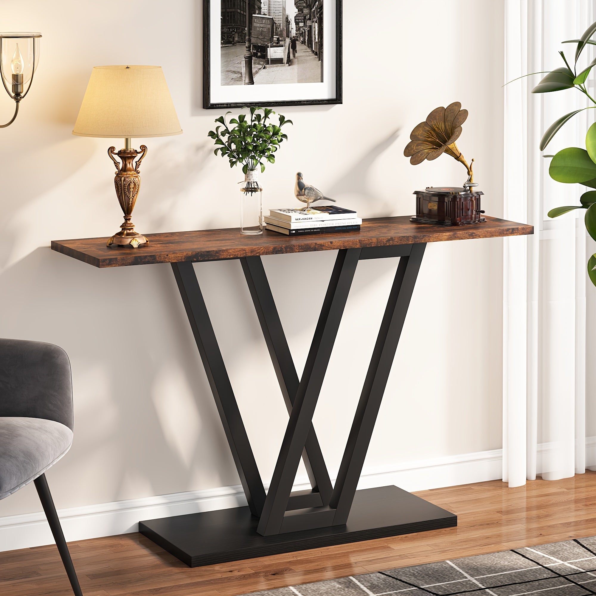 109 cm Console Table, Industrial Hallway Table for Entryway, Vintage Narrow Sofa Table for Living Room