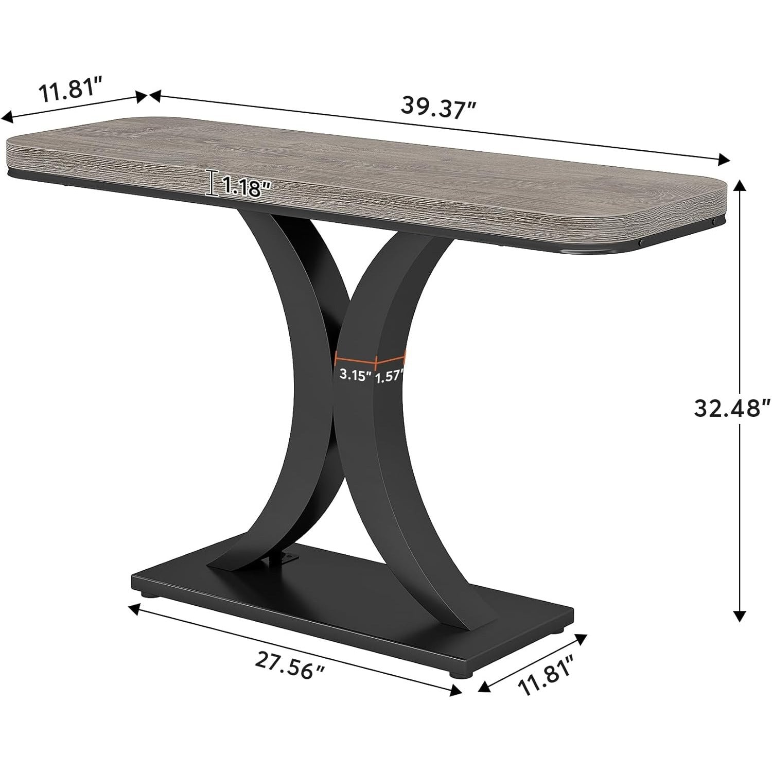 102 cm Slim Console Table - Rustic Two-Tone Design with Geometric Base, Waterproof MDF, Perfect for Entryway, Living Room, or Hallway Decor, Utility Hooks