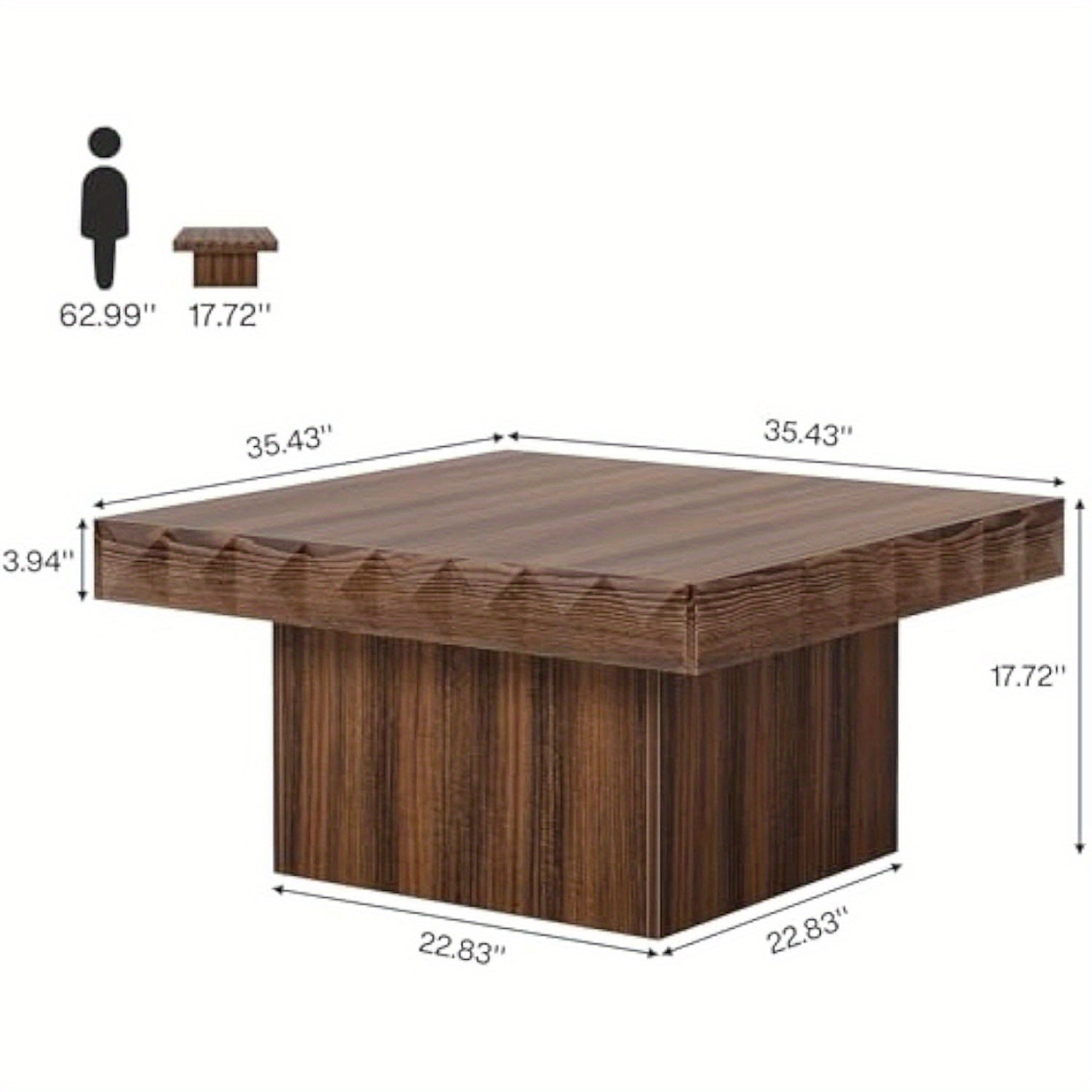 Square Coffee Table for Living Room, 90cm Wooden Coffee Table with Thickened Tabletop, Modern Center Table Cocktail Table Tea Table, Walnut