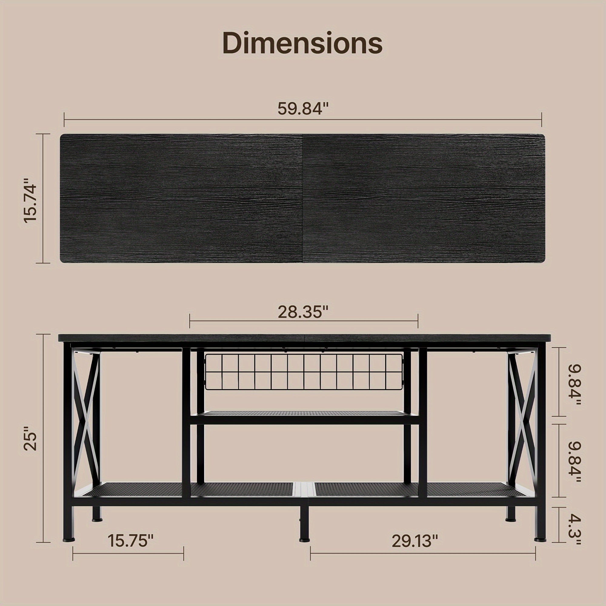 Industrial TV Stand, 59.8" Wide, Perfect For 55-65 Inch TVs, 3-Tier Media Entertainment Center With Stylish Open Shelves, Sturdy Metal Frame - Ideal For Living Room, Bedroom, Or Office Use, Black