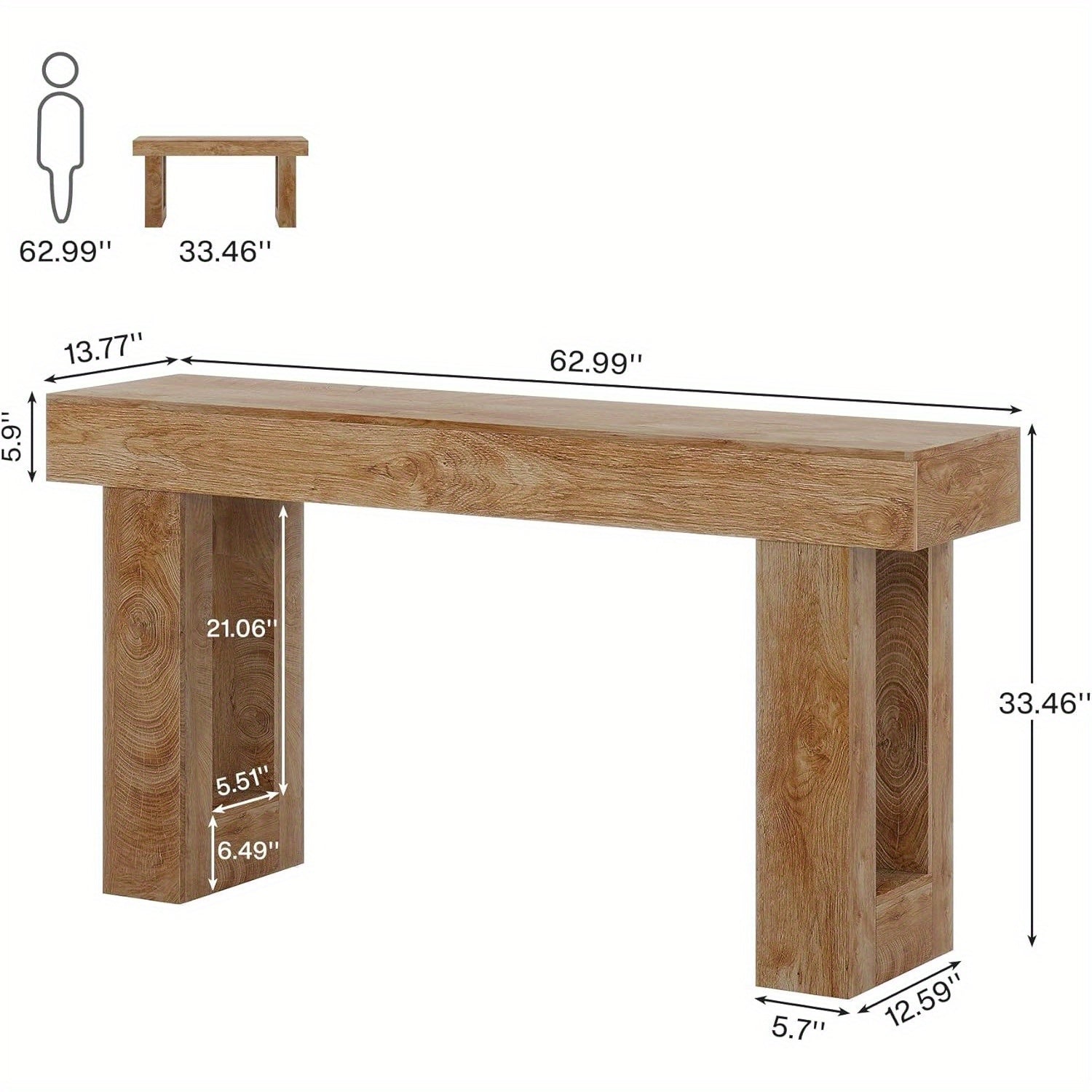 Chic 160 cm Long Wooden Console Table with Open Storage Space - Contemporary Farmhouse Style, Sturdy Hardwood Construction, Ideal for Entryway, Hallway, Living Room - Features Perfectly Aligned Top & Base Width