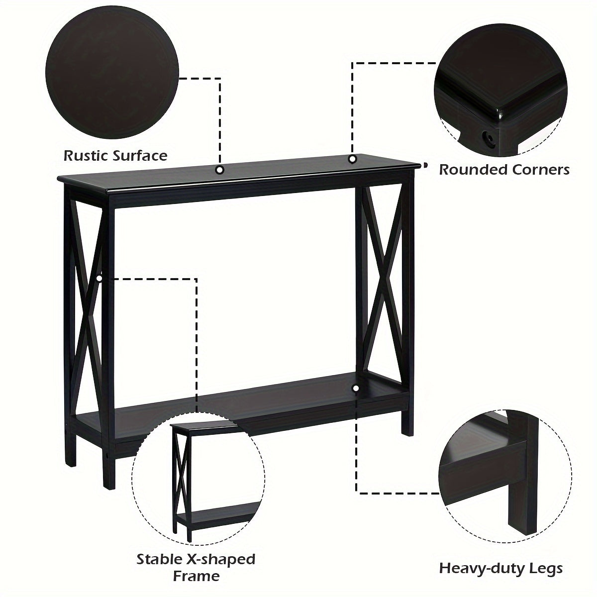 1pc 2-Tier Console Table, X-Design Bookshelf Sofa Side Accent Table (cm)