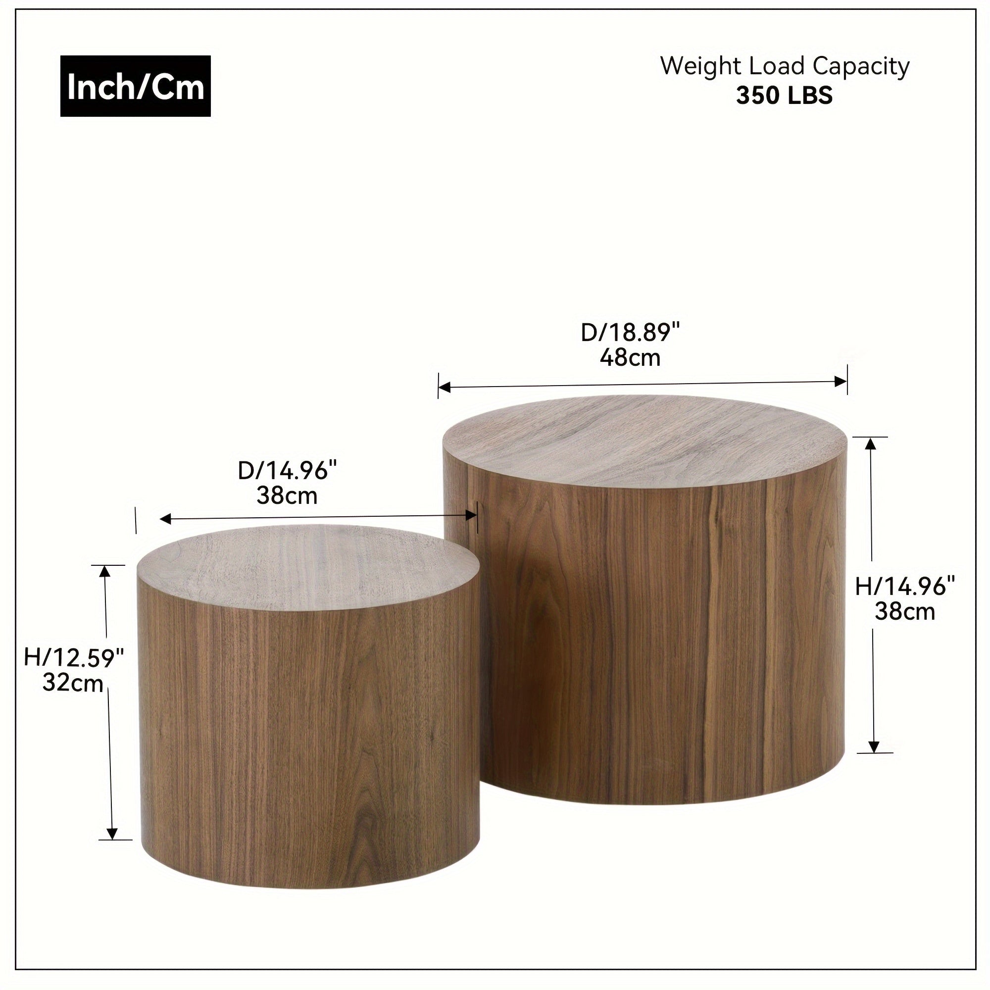 Nesting Coffee Table Set Of 2 Round Side Table End Table For Living Room, Wood Circle Drum Coffee Table Contemporary Living Room End Table For Small Space Living Room (Walnut)