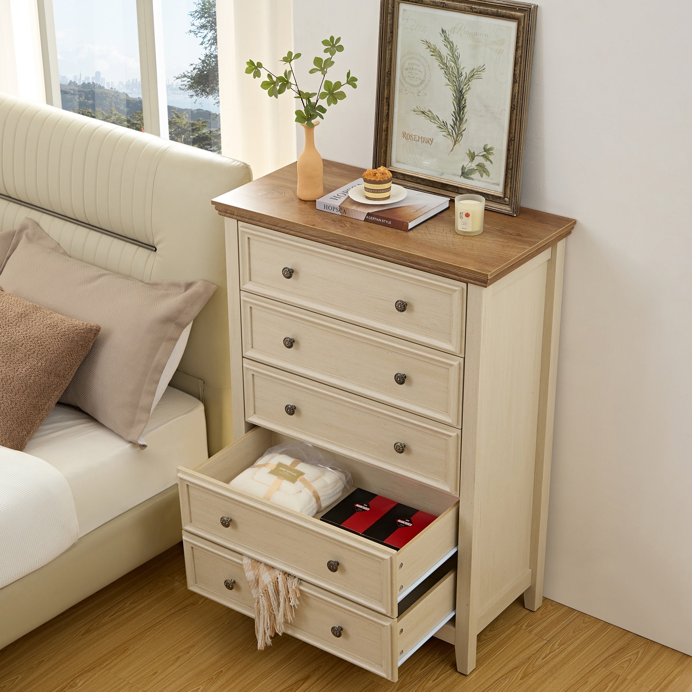 Beige Chest Of Drawers, Tall Dresser For Bedroom, Home Storage And Organisation Locker, Modern Dresser Can Be Used In Living Room, Closet, Wooden Filing Cabinet For Office