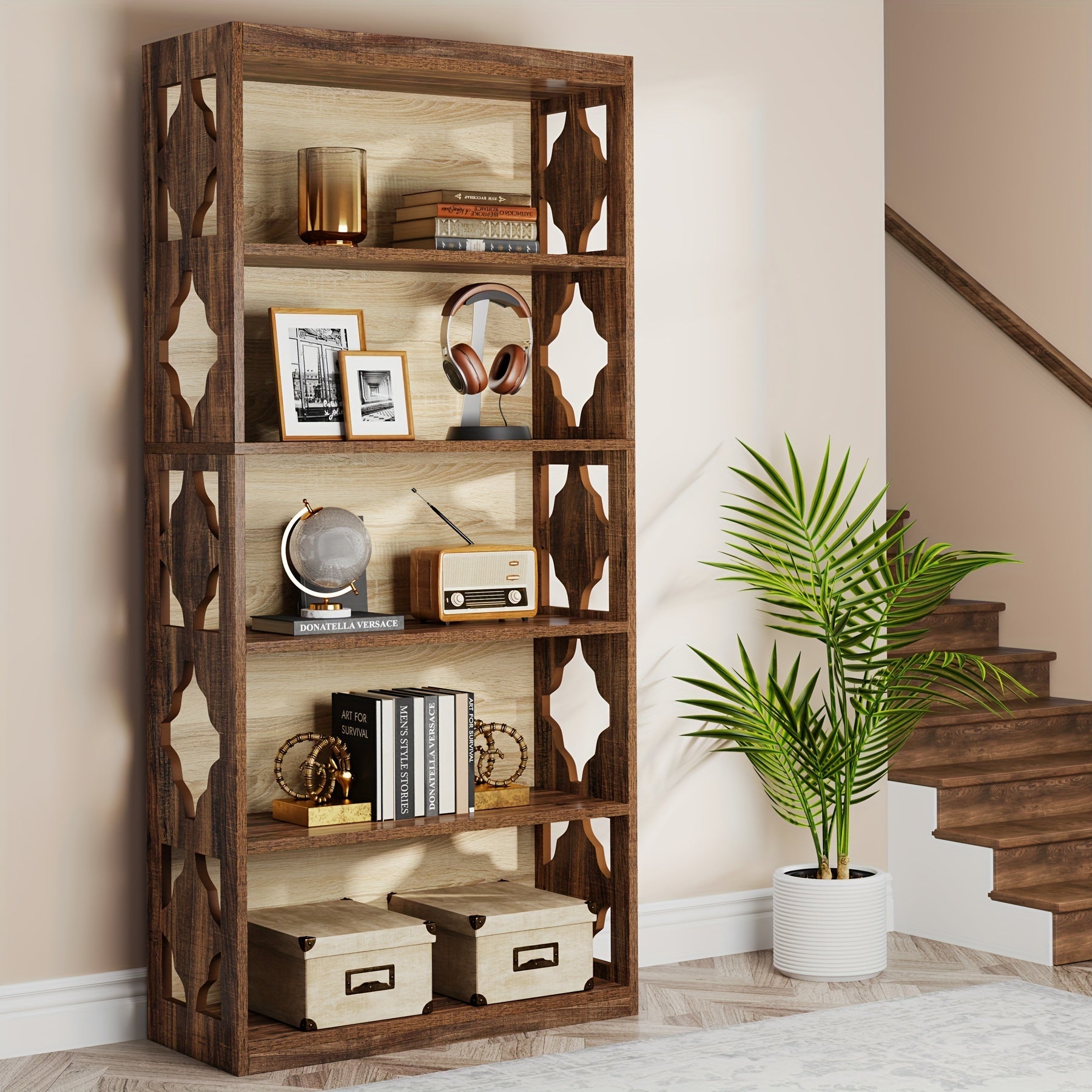 6-Tier Bookcase, 179cm Tall Freestanding Bookshelf with Storage Shelves, Open Bookcase Wood Display Shelving Unit for Living Room