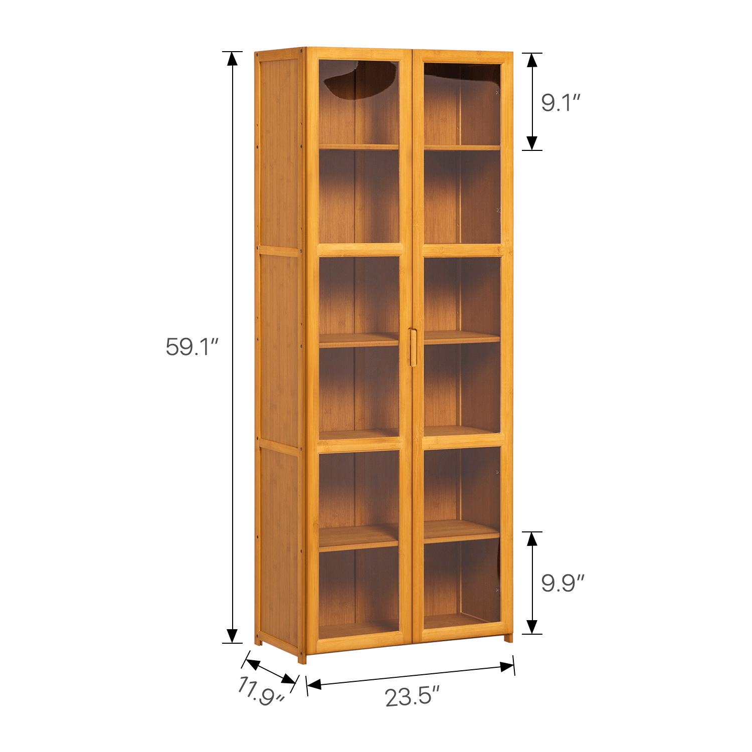 6 Tier Tall Bookcase with Acrylic Doors Bamboo Storage Cabinet Bookshelf Display Shelves for Home Office Bedroom Living Room, Brown