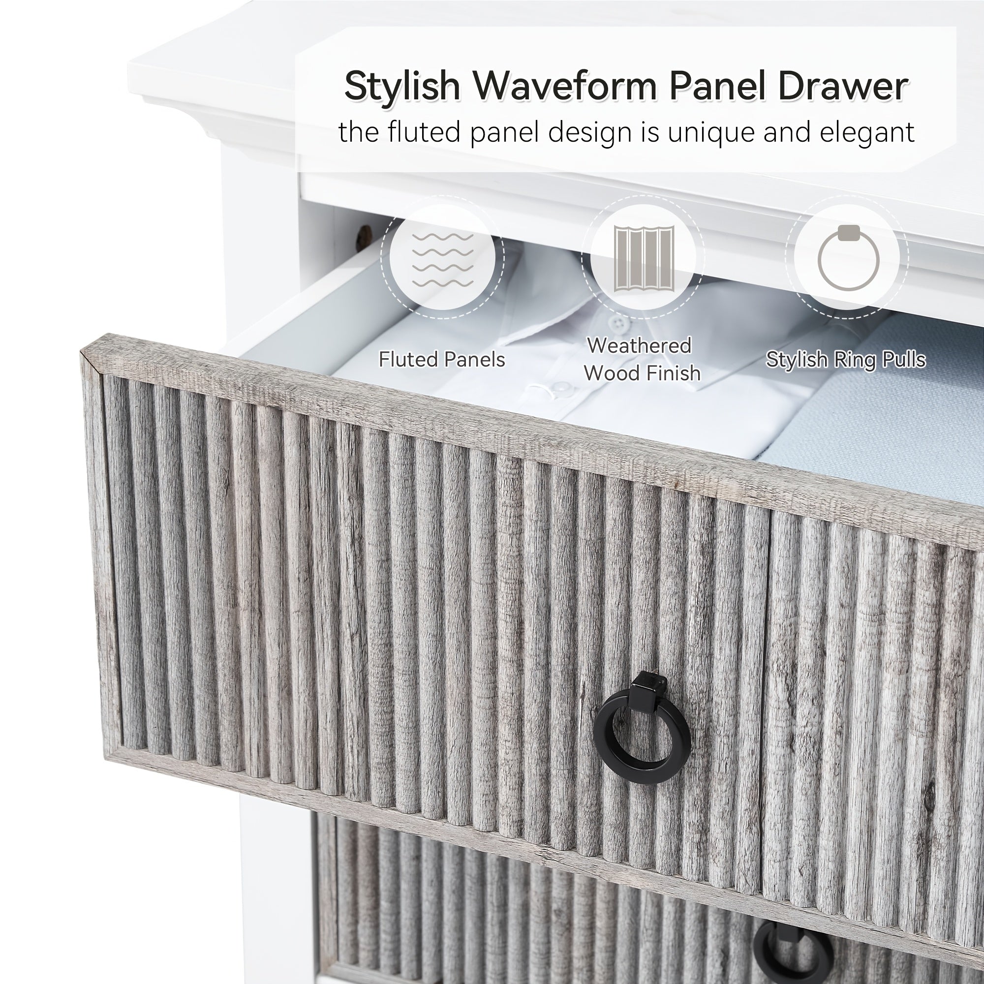 6 Drawer Dresser, Modern Closet Dressers Chest With Waveform Fluted Dresser, 47.2''Wide Wood Storage Dresser Organizer For Nursery Bedroom, Hallway, Closet, Living Room, Storage Drawer Units