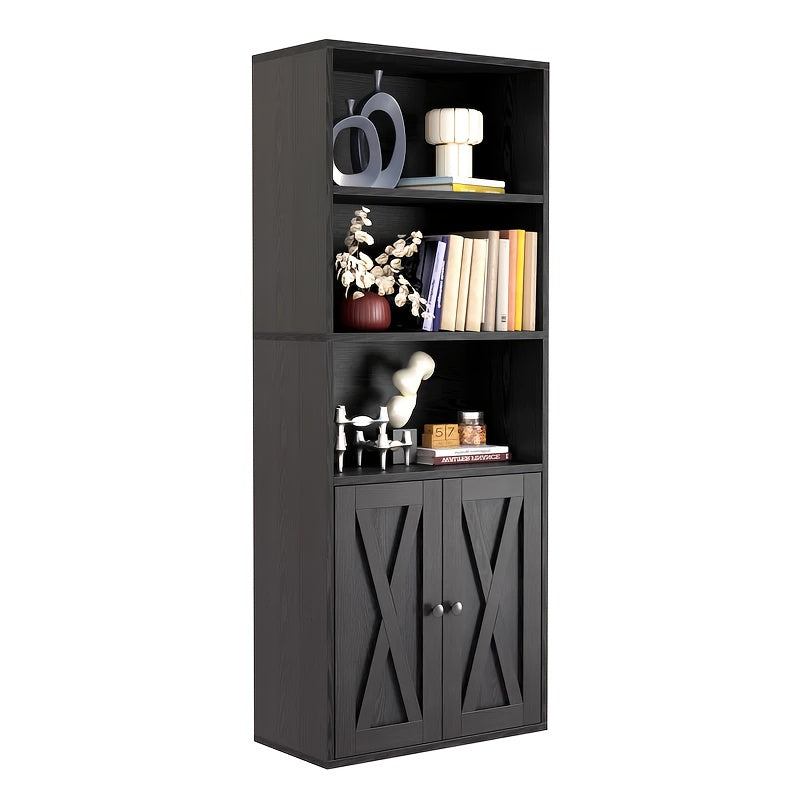 5-Tier Bookcase With Doors, Display Storage Shelves, Bookcase Home Decor Furniture For Office, Living Room, Bedroom