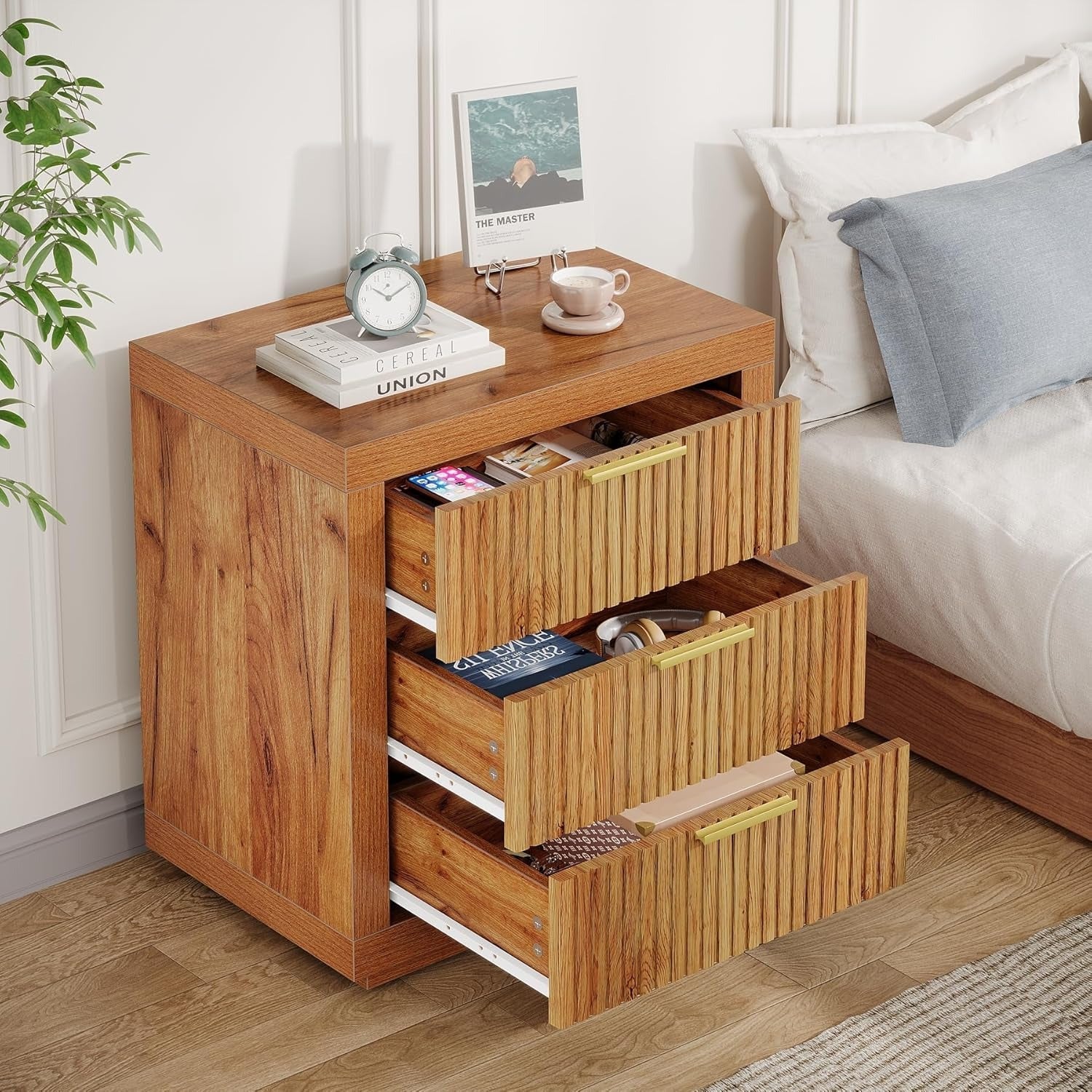 Charming Rustic Wood Nightstand with 3 Drawers - Versatile Bedside & End Table for Bedroom and Living Room, Space-Saving Design, Easy Assembly