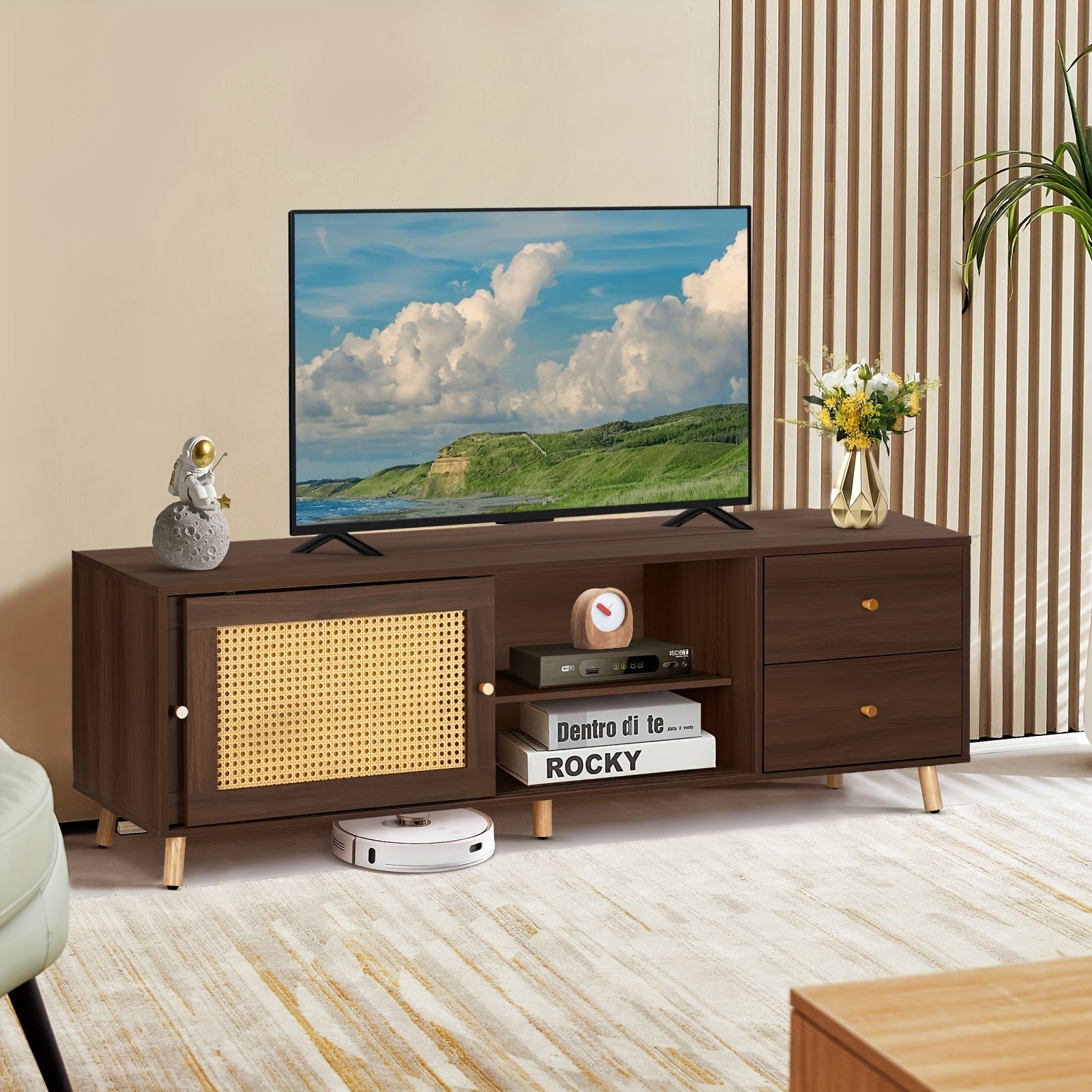 TV Stand For 50-65" TV, TV Console Cabinet, Media Console, Open Shelves TV Entertainment Center With Storage Cabinets For Living Room, Bedroom