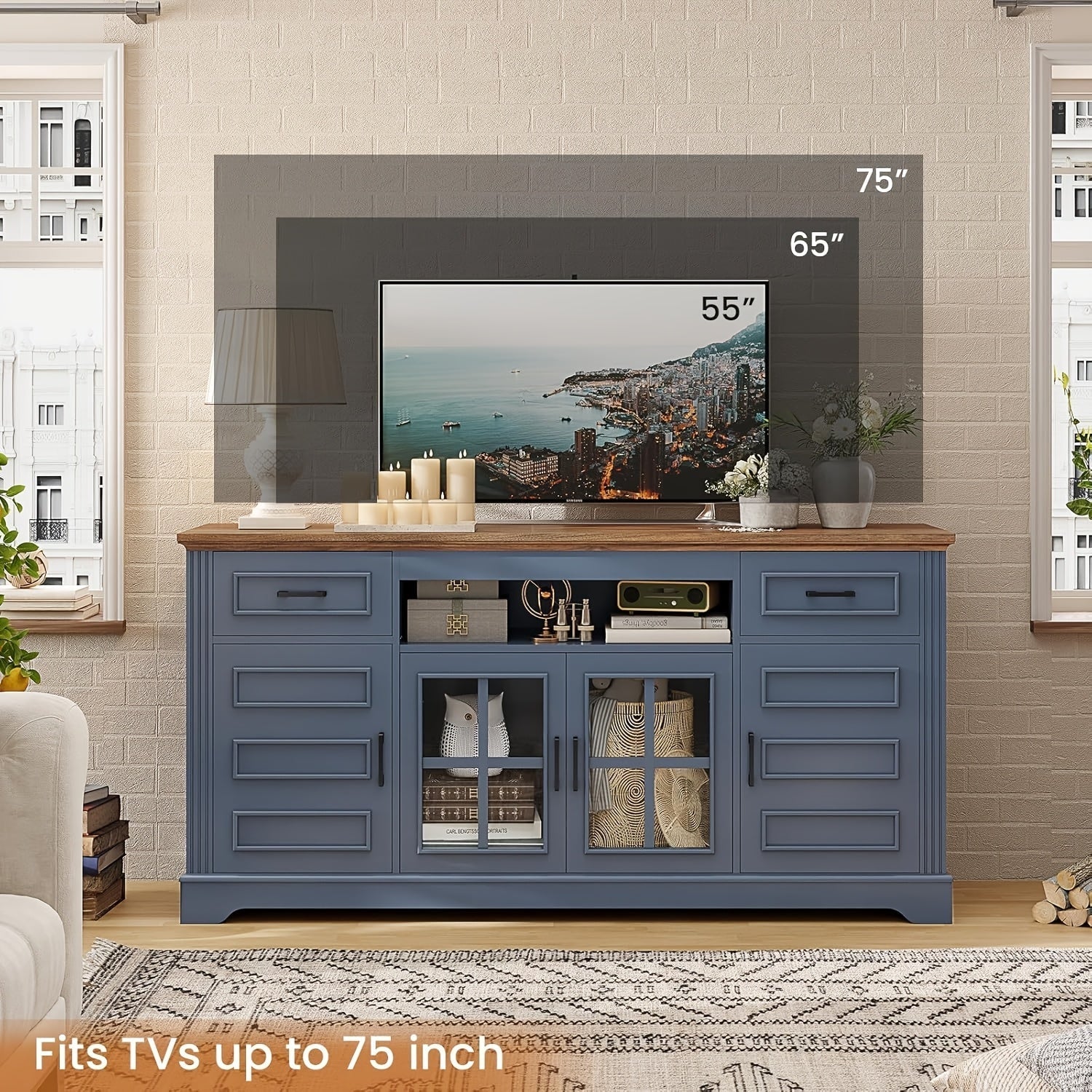 TV Stand for 75 Inch TV,168cm Living Room TV Console TV Stands with Storage Cabinets and Sliding Drawers