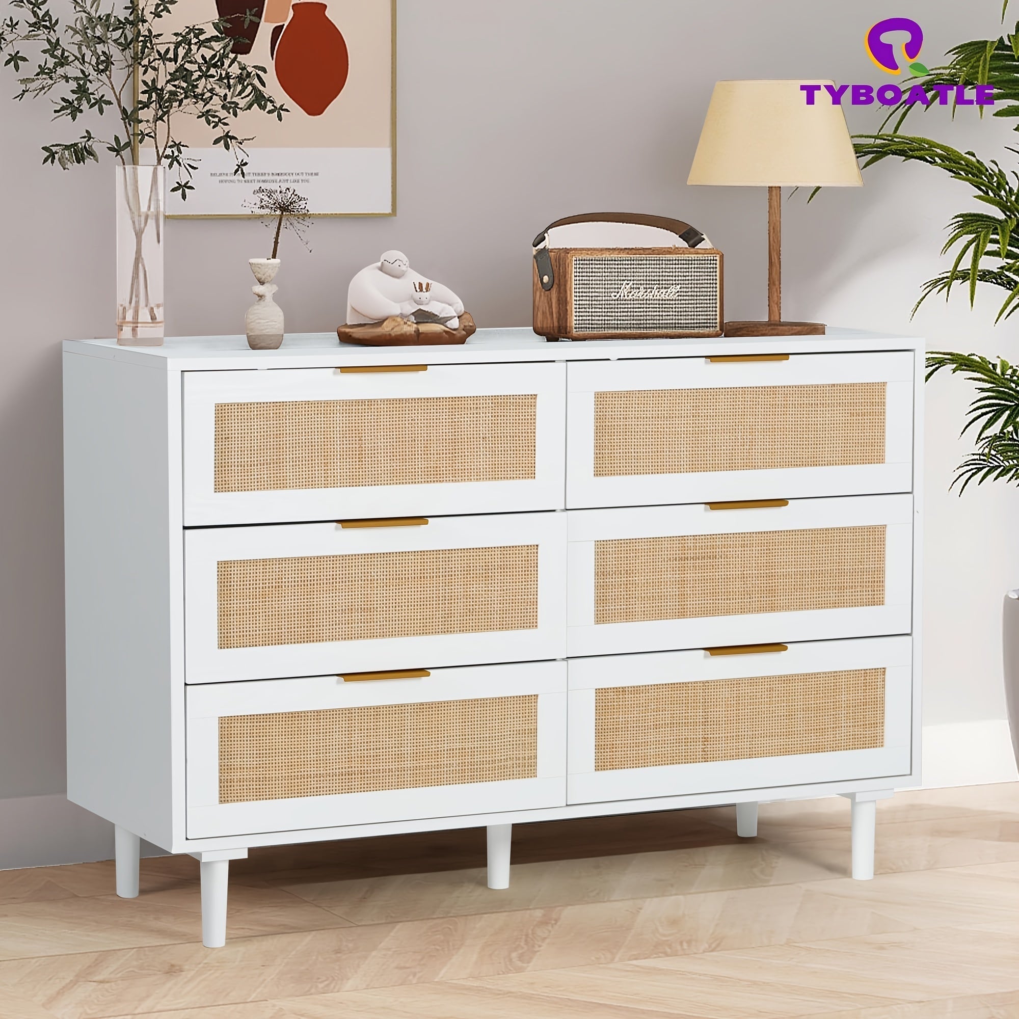 6 6 Drawer Dresser Rattan Dresser Modern Chest With Drawers, Wood Storage Closet Dressers Chest Of Drawers