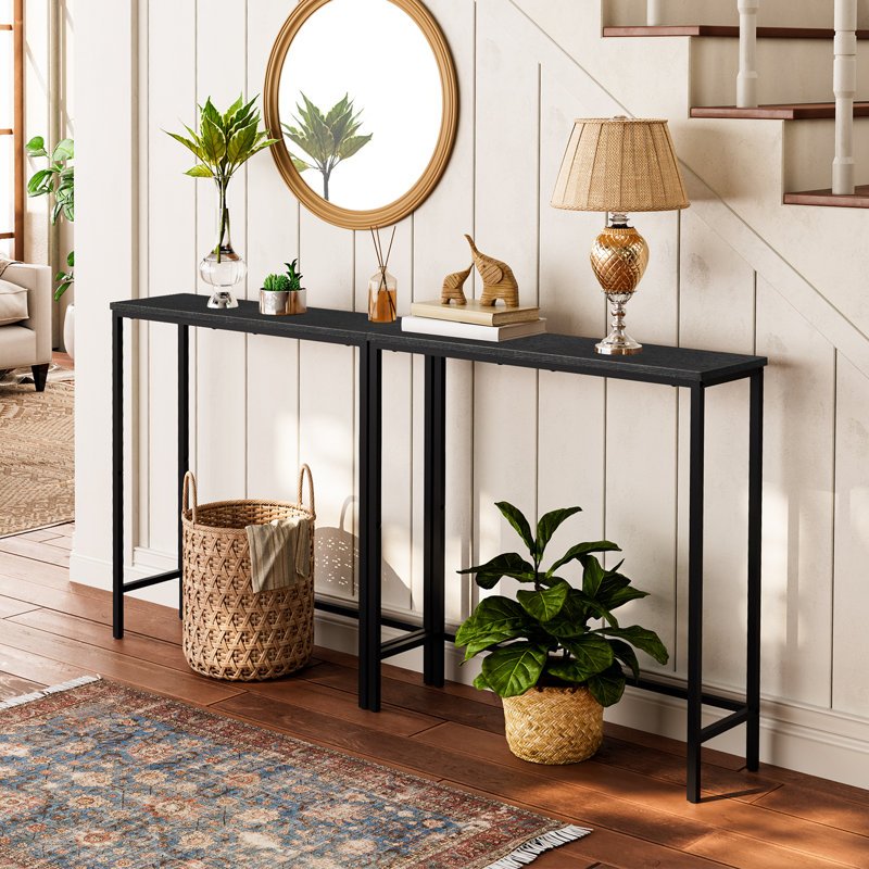 Narrow Console Table, 75 cm Small Entryway Table, Thin Sofa Table, Side Table, Display Table for Hallway, Bedroom, Living Room, Foyer, Greige and Black, Black, White and Golden