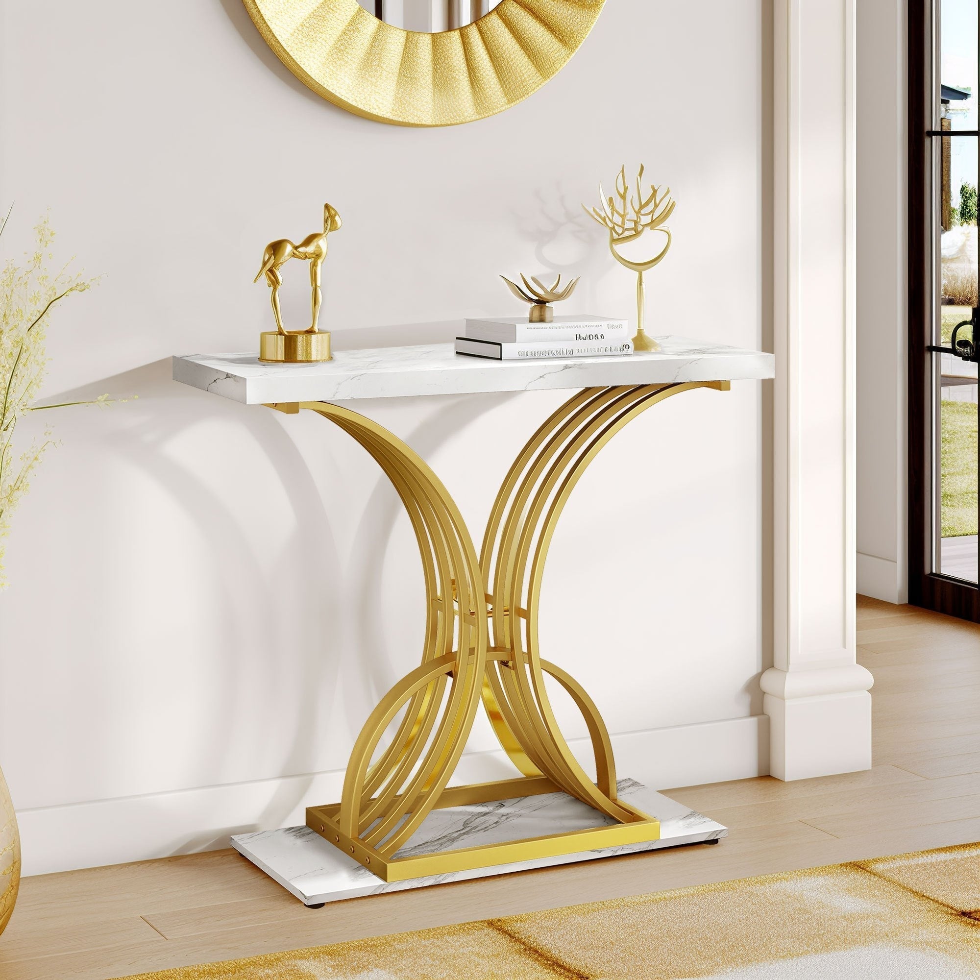 Elegant Marble-Topped Console Table with Adjustable Feet Pads - Stylish Accent for Living Room, Entryway, Bedroom (in cm)