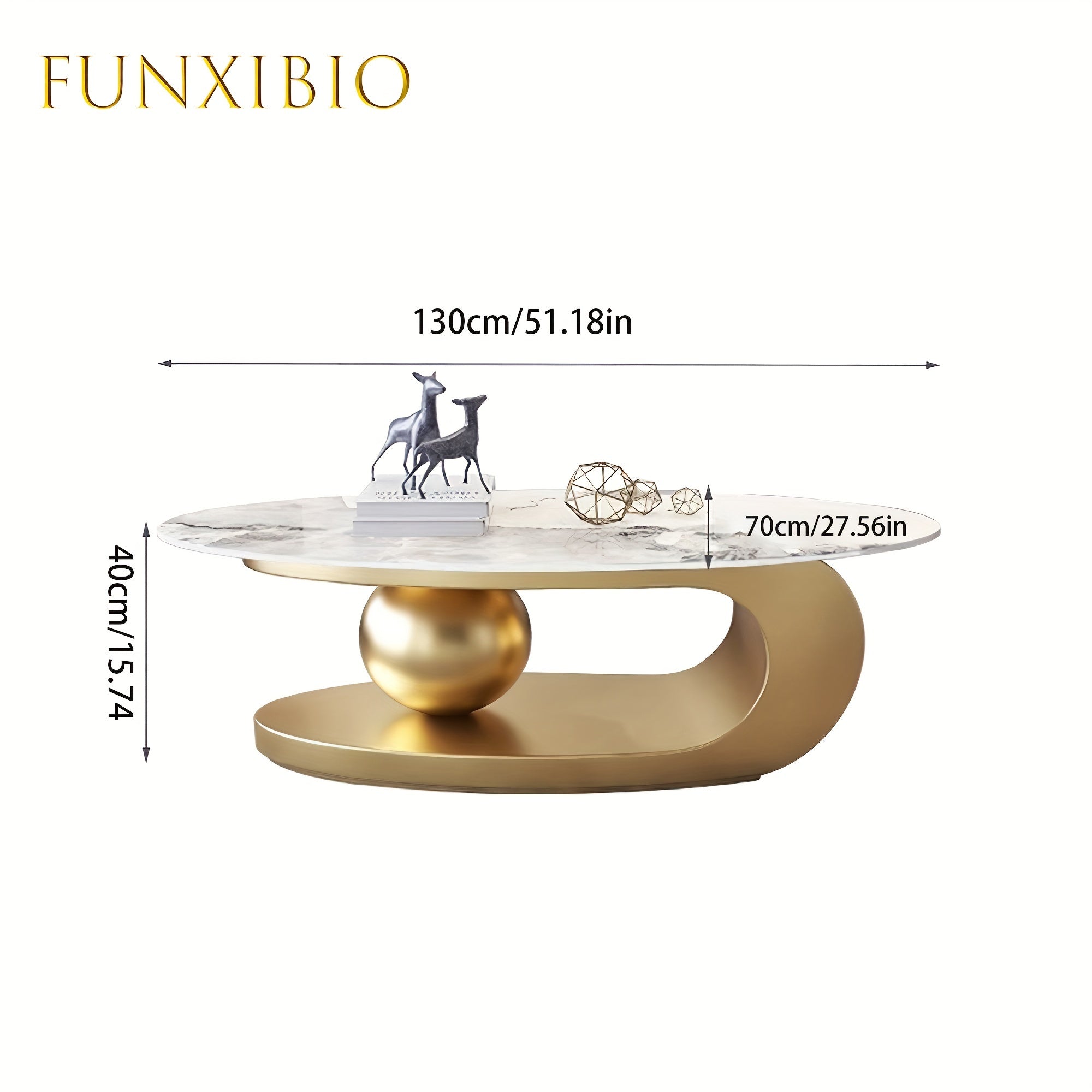 Marble Oval Coffee Table, Dining Table Dual-purpose Living Room 15.75inch High Coffee Table, Simple Small House Marble Golden Stainless Steel Metal Base, Coffee Table, Coffee Seat, Sent In Two Packs