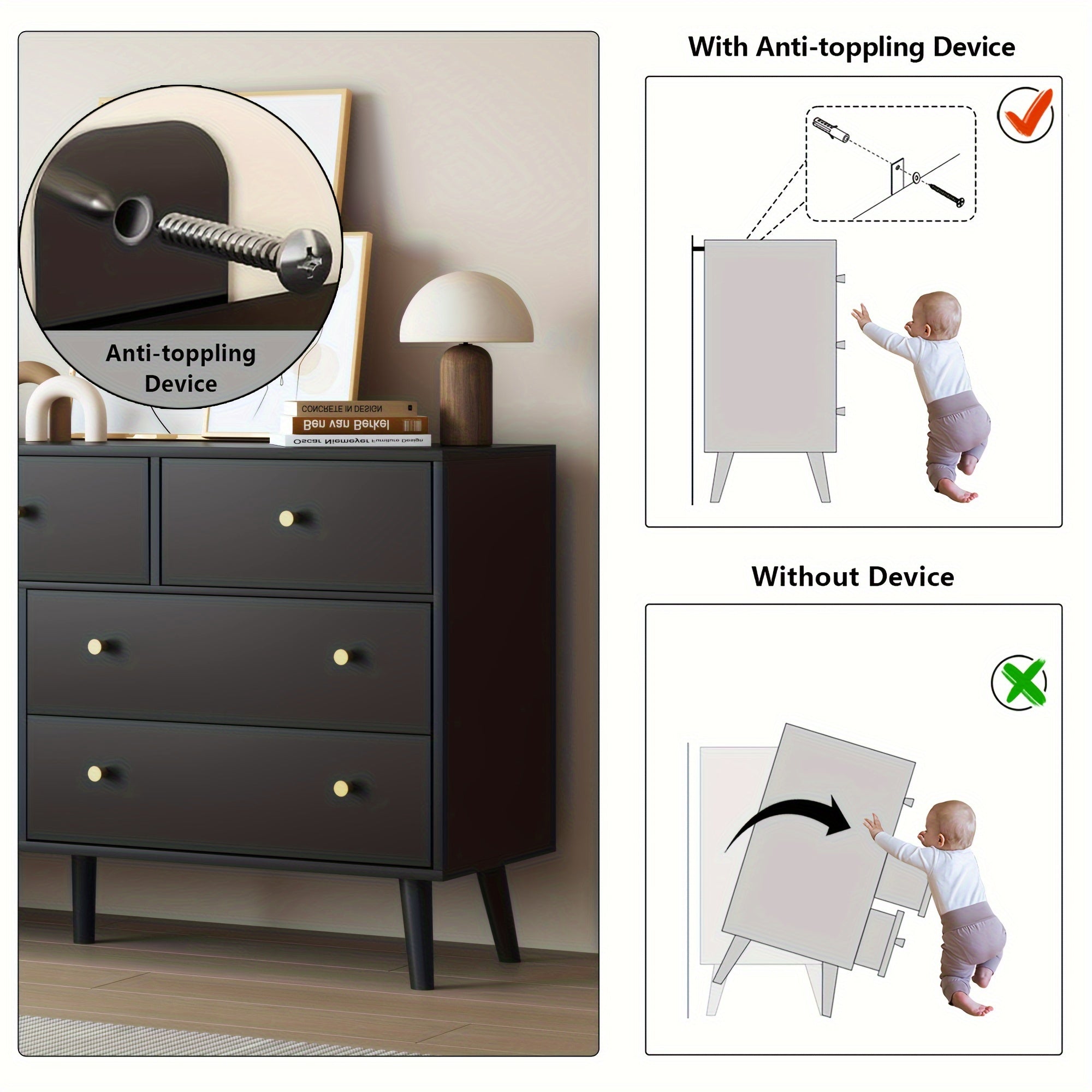 Dresser With 7 Drawers, Dresser For Bedroom, Modern Double Dresser With Wide Drawer And Metal Handles, Wood Dressers & Chests Of Drawers