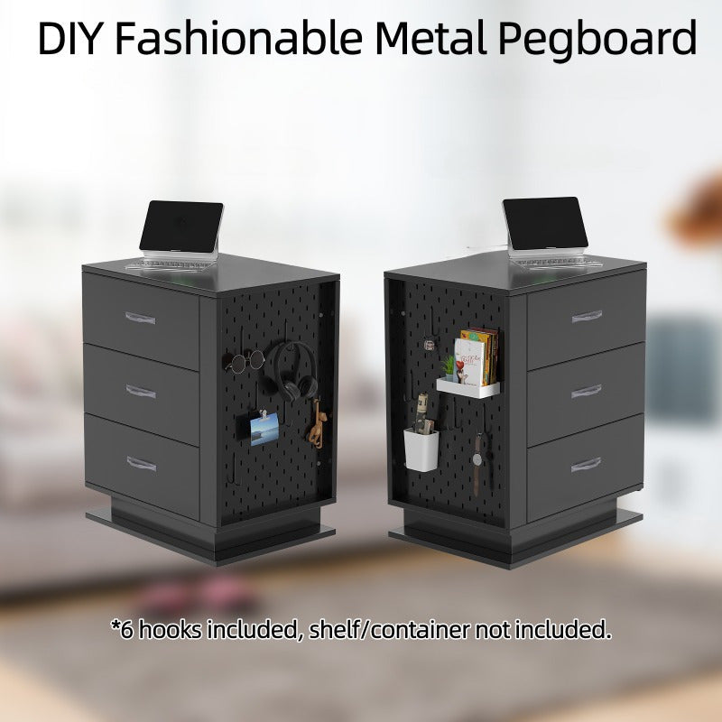 Black Density Board Spray Paint Left Side Perforated Board 18.9*14.96*24.13inch Three Drawers Bedside Table