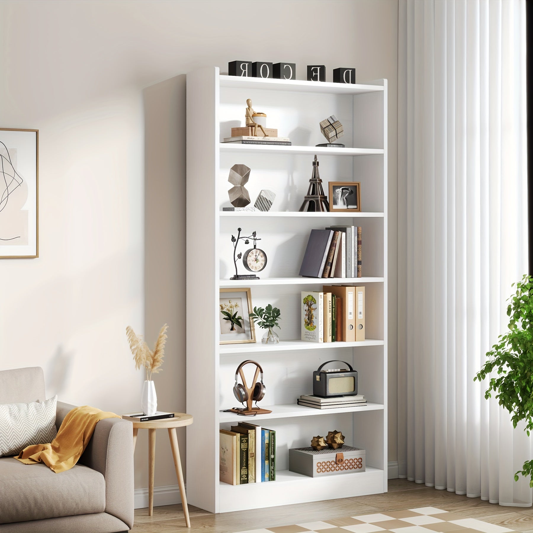 198cm Bookcase, Modern 7-Tier White Library Bookshelf with Storage Shelves, Large Open Bookcases Wood Display Shelving Unit for Bedroom Living Room Office