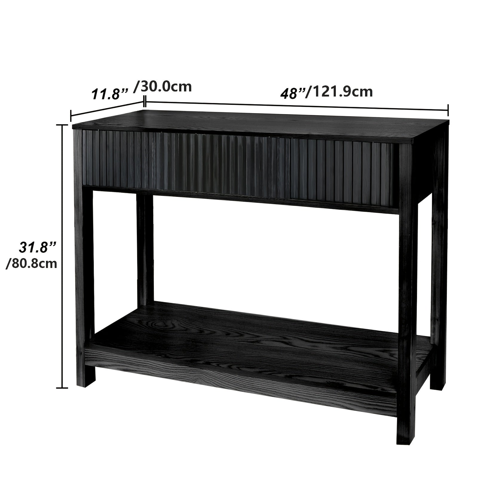 Long Console Table with Storage, Fluted Entryway Table, Slim Sofa Table Behind Couch Entry Table, Narrow Wood Hallway Table, Modern Living Room Couch Table, Black Foyer Entrance Table (in cm)